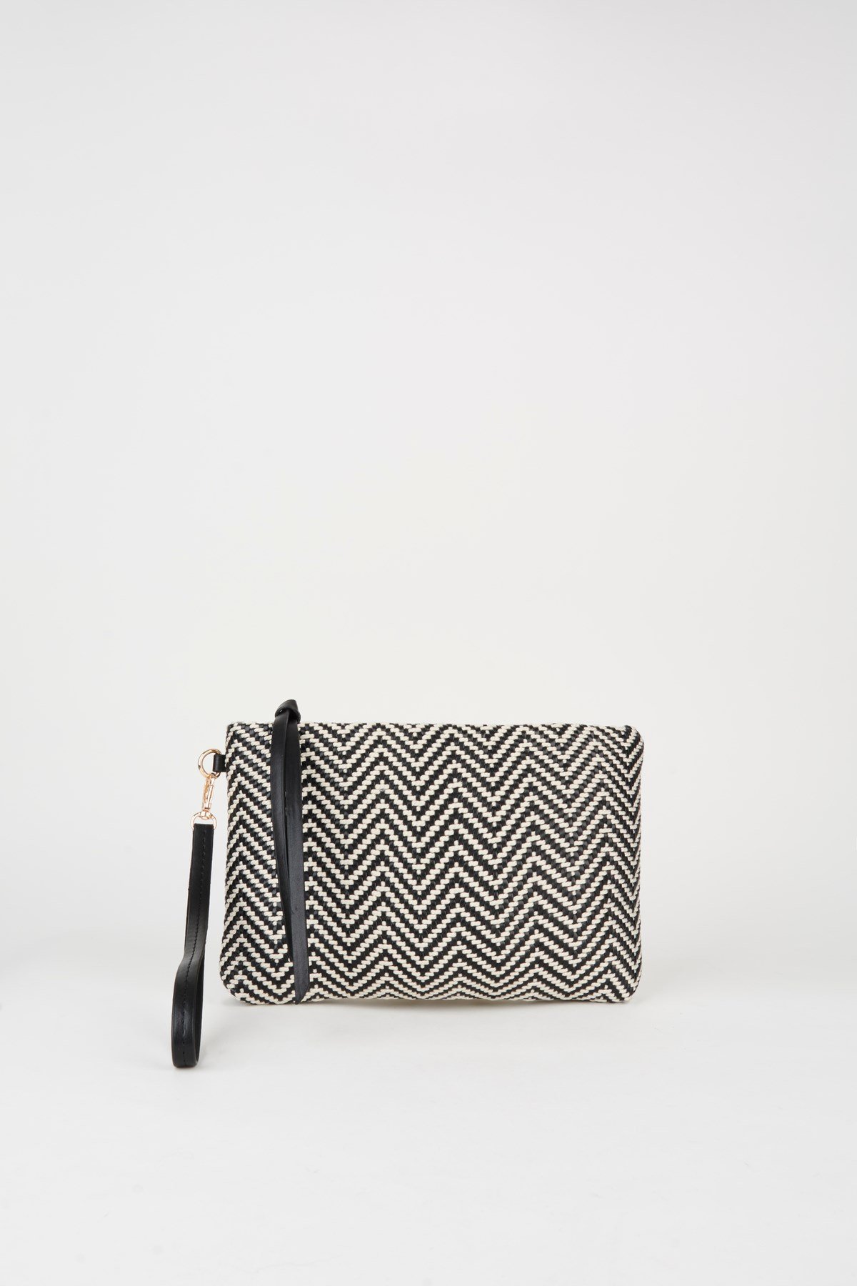Kadın Bellis Balık Sırtı Siyah-Beyaz Astarlı Bilek Askılı Portföy El Ve Clutch Çanta