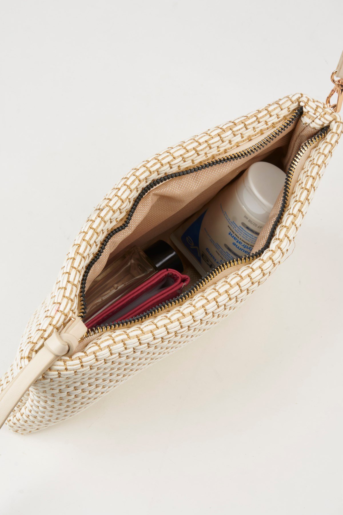 Kadın Bellis Hasır Krem Astarlı Suni Deri Bilek Askılı Portföy El Ve Clutch Çanta