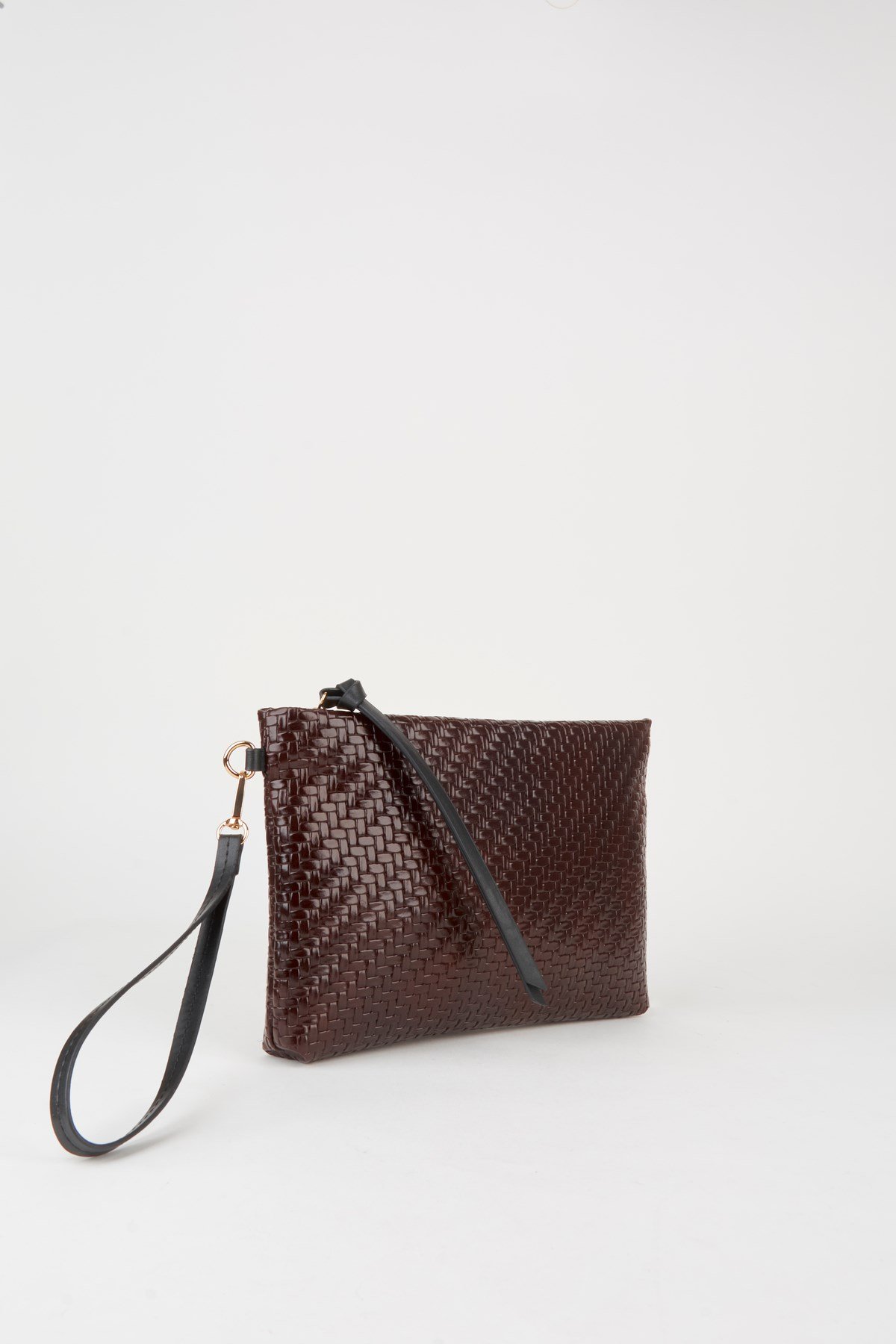 Kadın Bellis Örgü Acı Kahve Astarlı Suni Deri Bilek Askılı Portföy El Ve Clutch Çanta