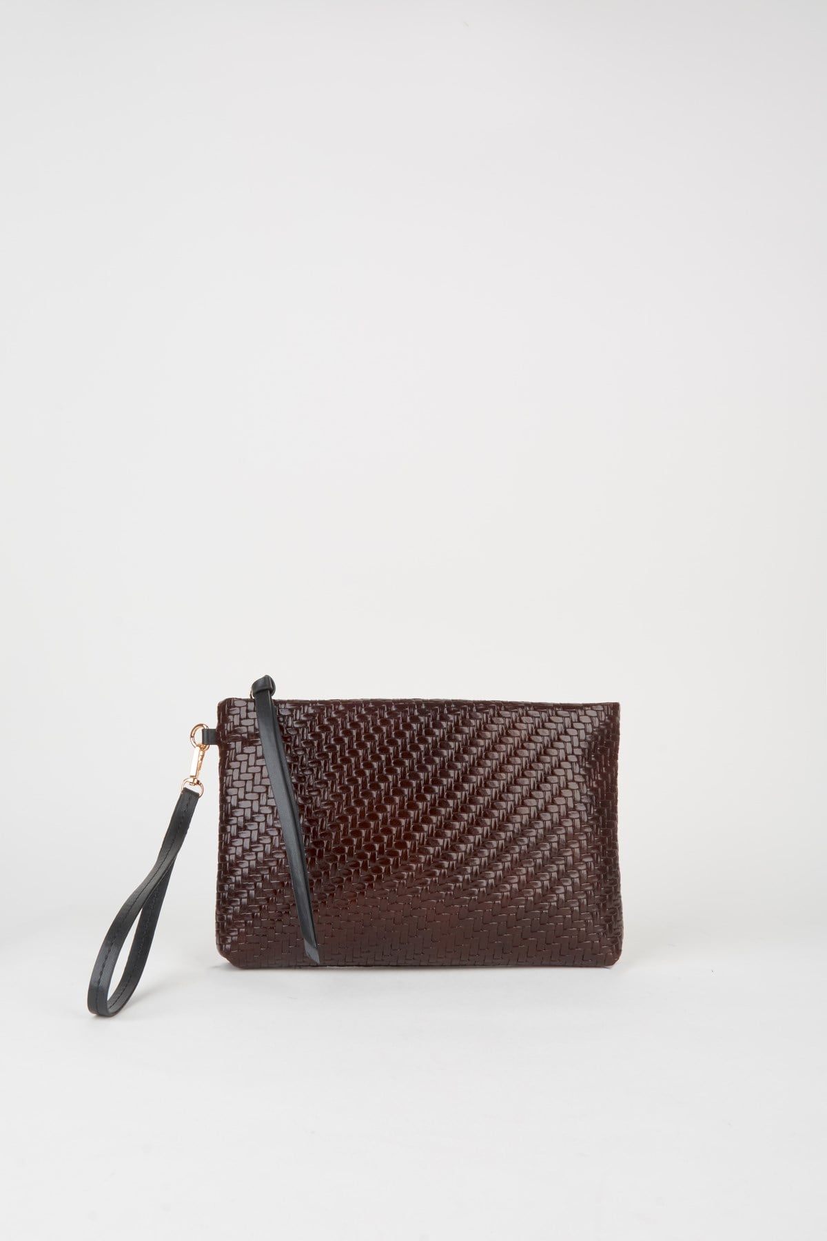 Kadın Bellis Örgü Acı Kahve Astarlı Suni Deri Bilek Askılı Portföy El Ve Clutch Çanta