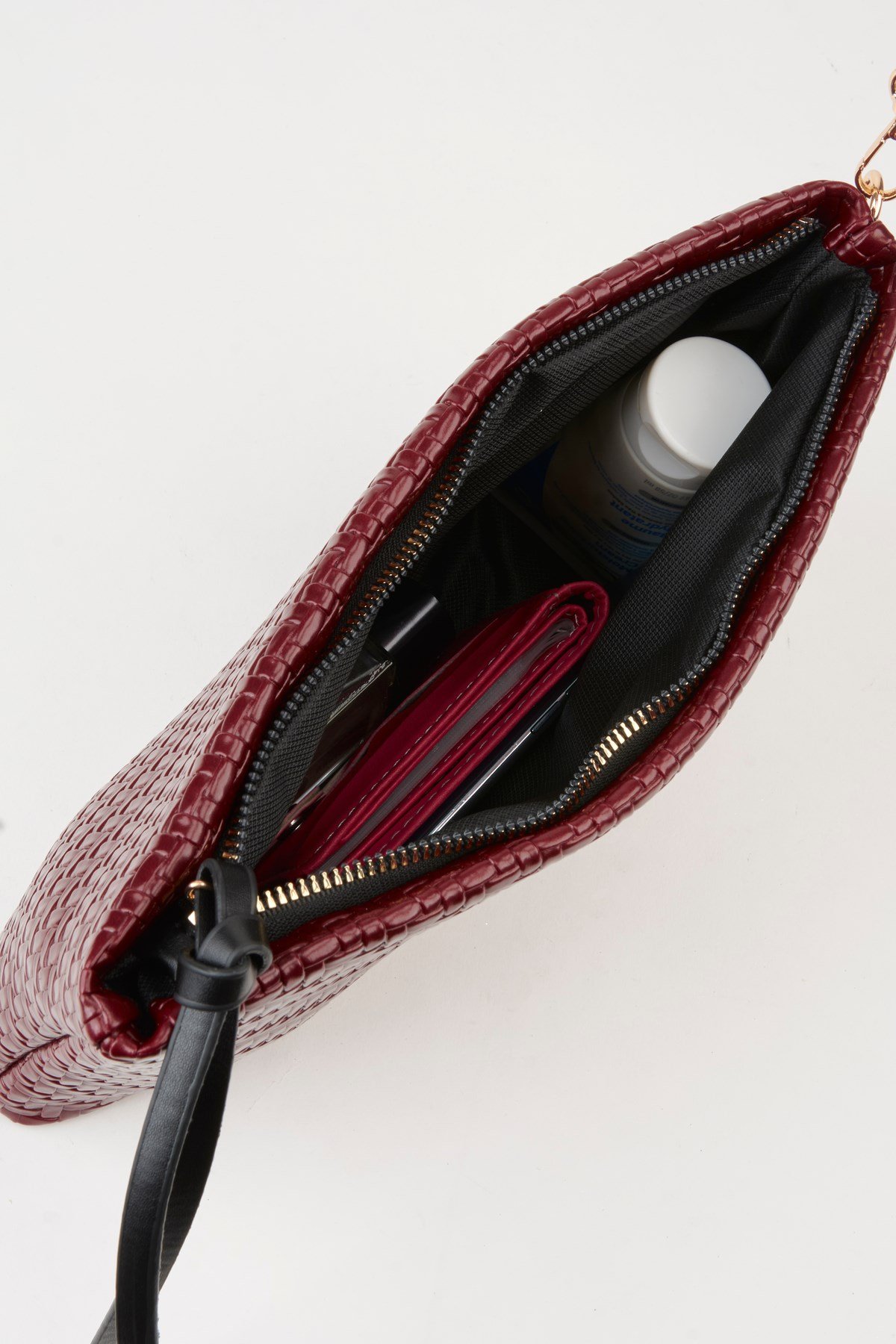Kadın Bellis Örgü Bordo Astarlı Suni Deri Bilek Askılı Portföy El Ve Clutch Çanta