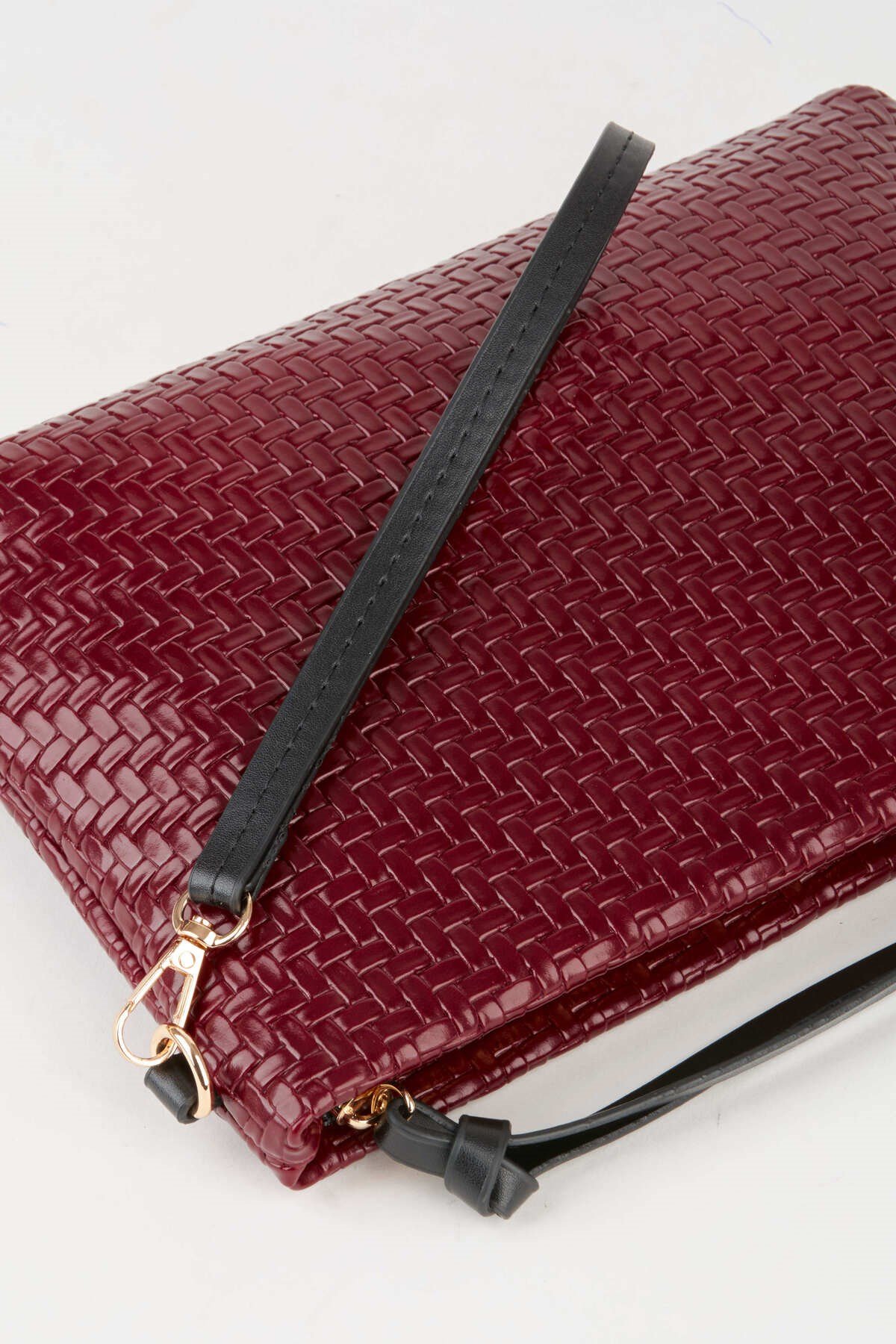 Kadın Bellis Örgü Bordo Astarlı Suni Deri Bilek Askılı Portföy El Ve Clutch Çanta