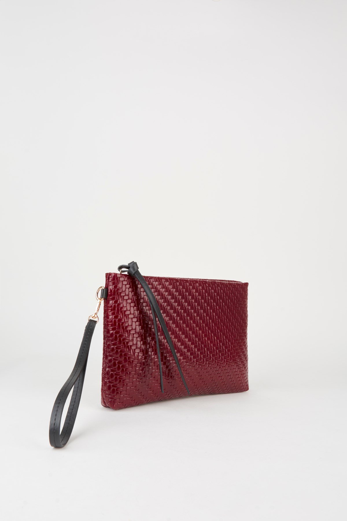 Kadın Bellis Örgü Bordo Astarlı Suni Deri Bilek Askılı Portföy El Ve Clutch Çanta