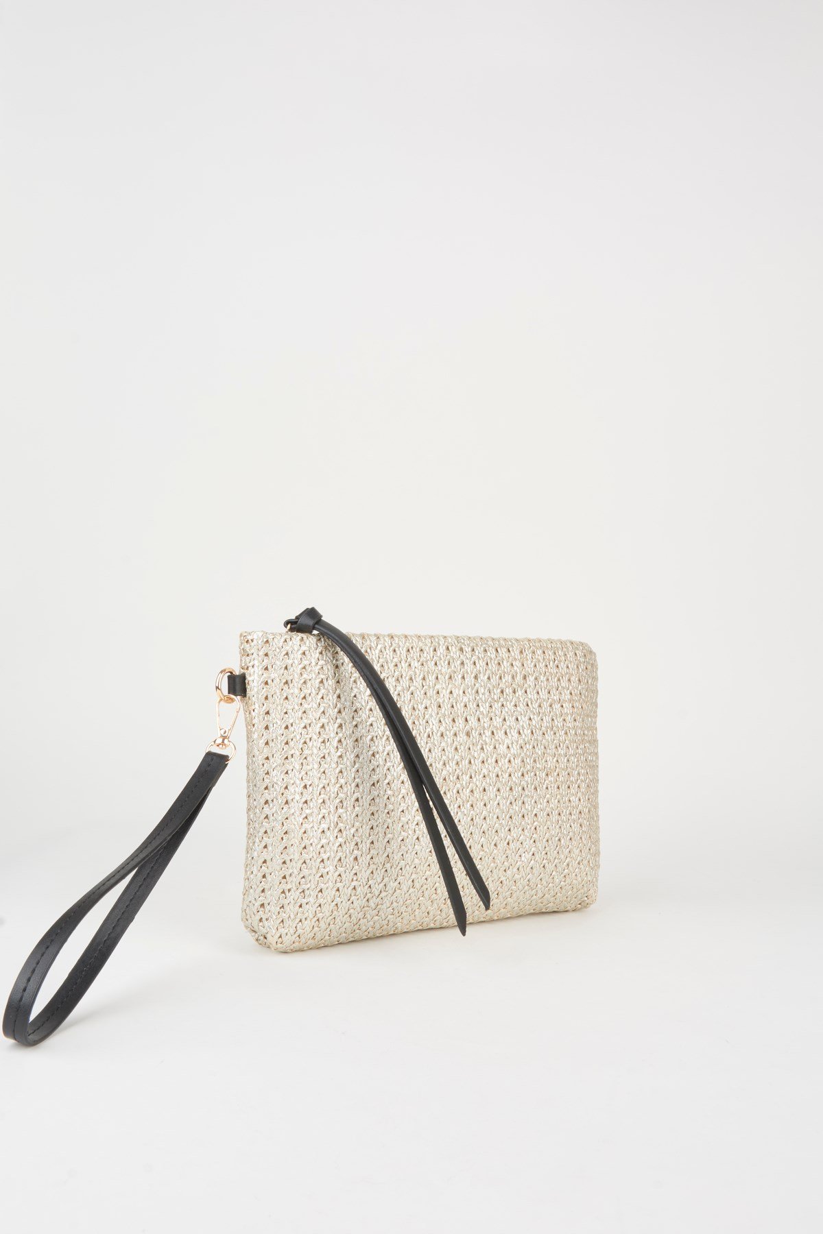 Kadın Bellis Örgü Hasır Gold Astarlı Suni Deri Bilek Askılı Portföy El Ve Clutch Çanta