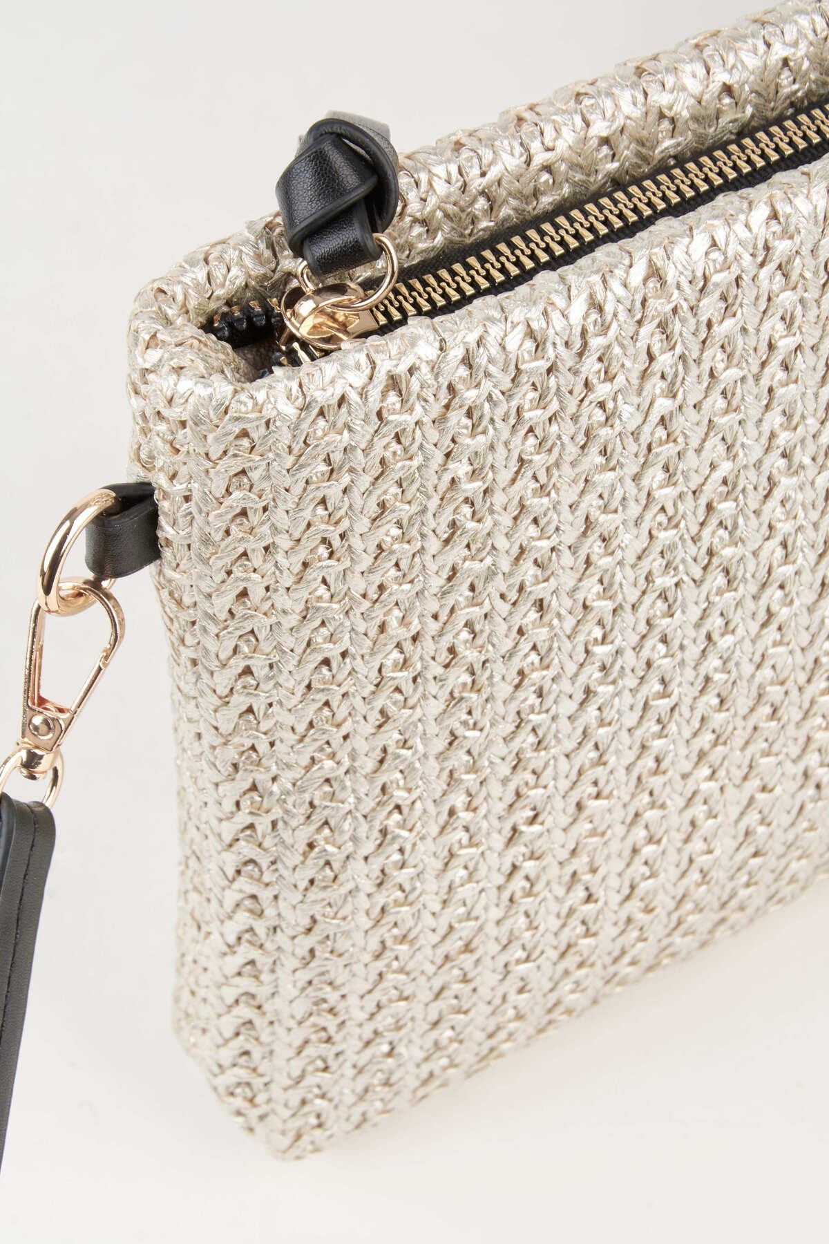 Kadın Bellis Örgü Hasır Gold Astarlı Suni Deri Bilek Askılı Portföy El Ve Clutch Çanta