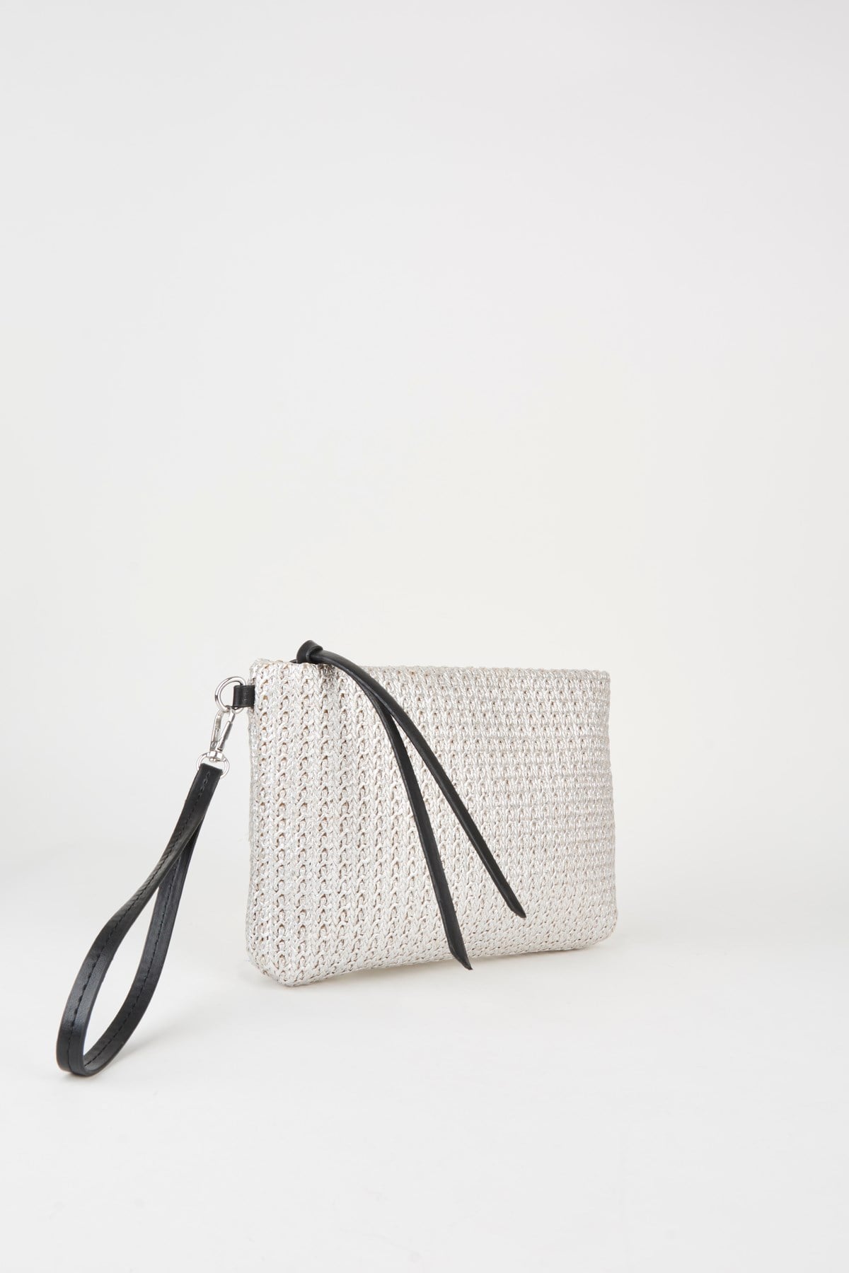 Kadın Bellis Örgü Hasır Gümüş Astarlı Suni Deri Bilek Askılı Portföy El Ve Clutch Çanta