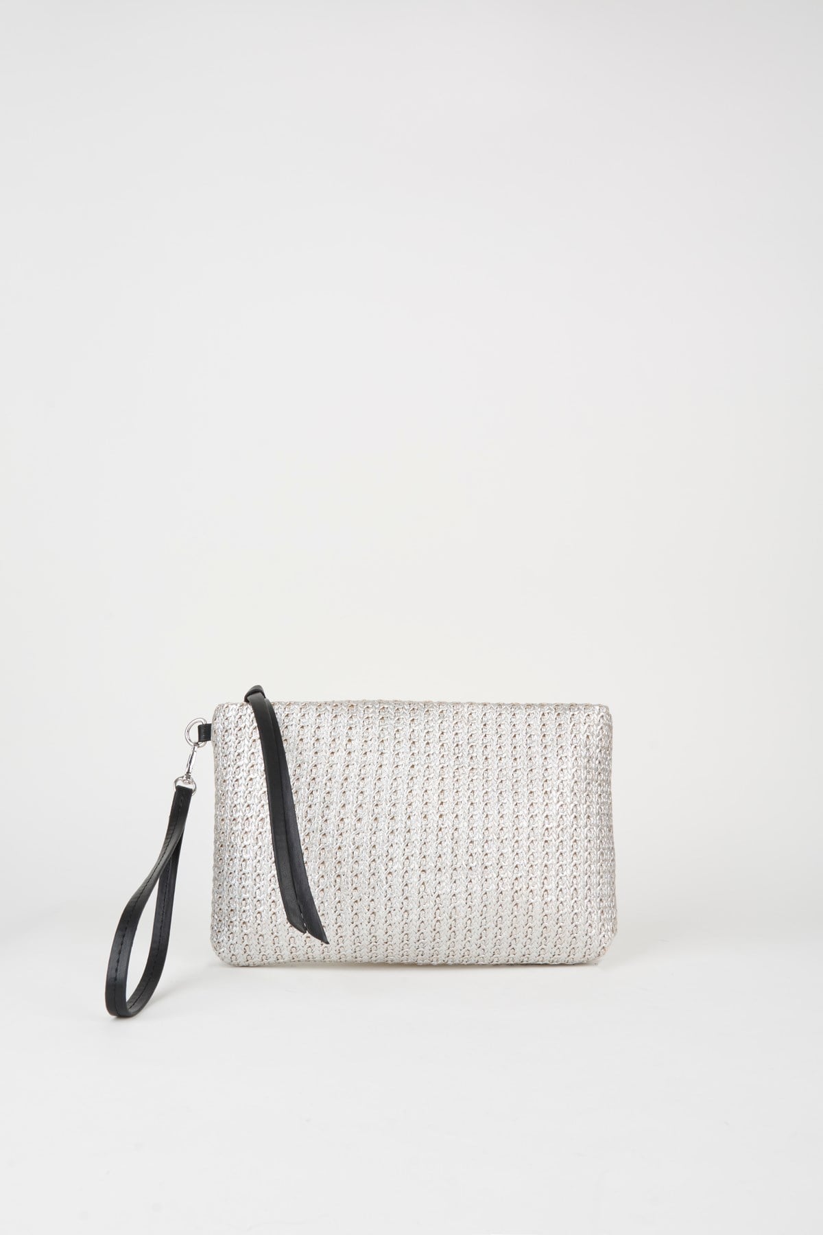 Kadın Bellis Örgü Hasır Gümüş Astarlı Suni Deri Bilek Askılı Portföy El Ve Clutch Çanta