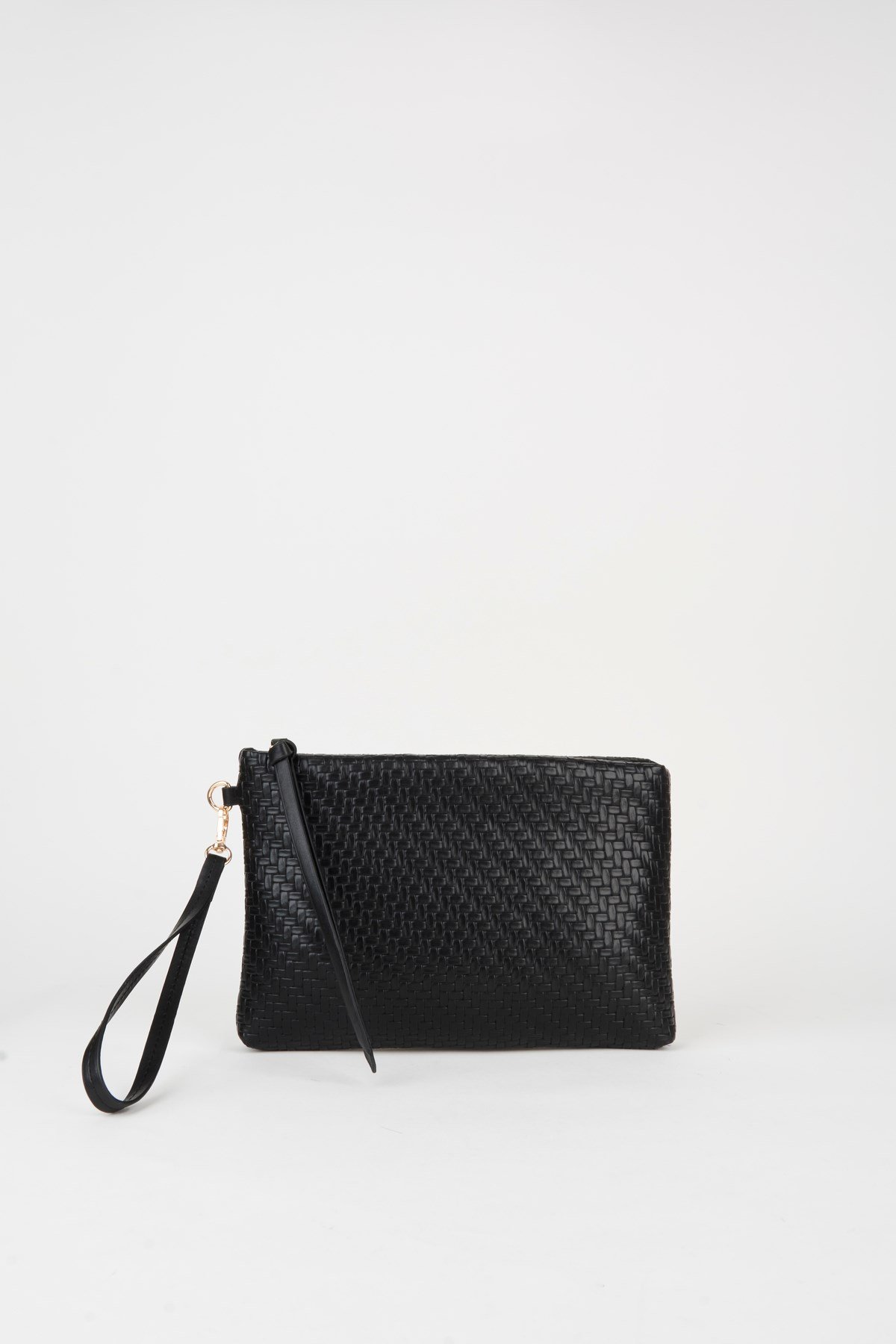 Kadın Bellis Örgü Siyah Astarlı Suni Deri Bilek Askılı Portföy El Ve Clutch Çanta