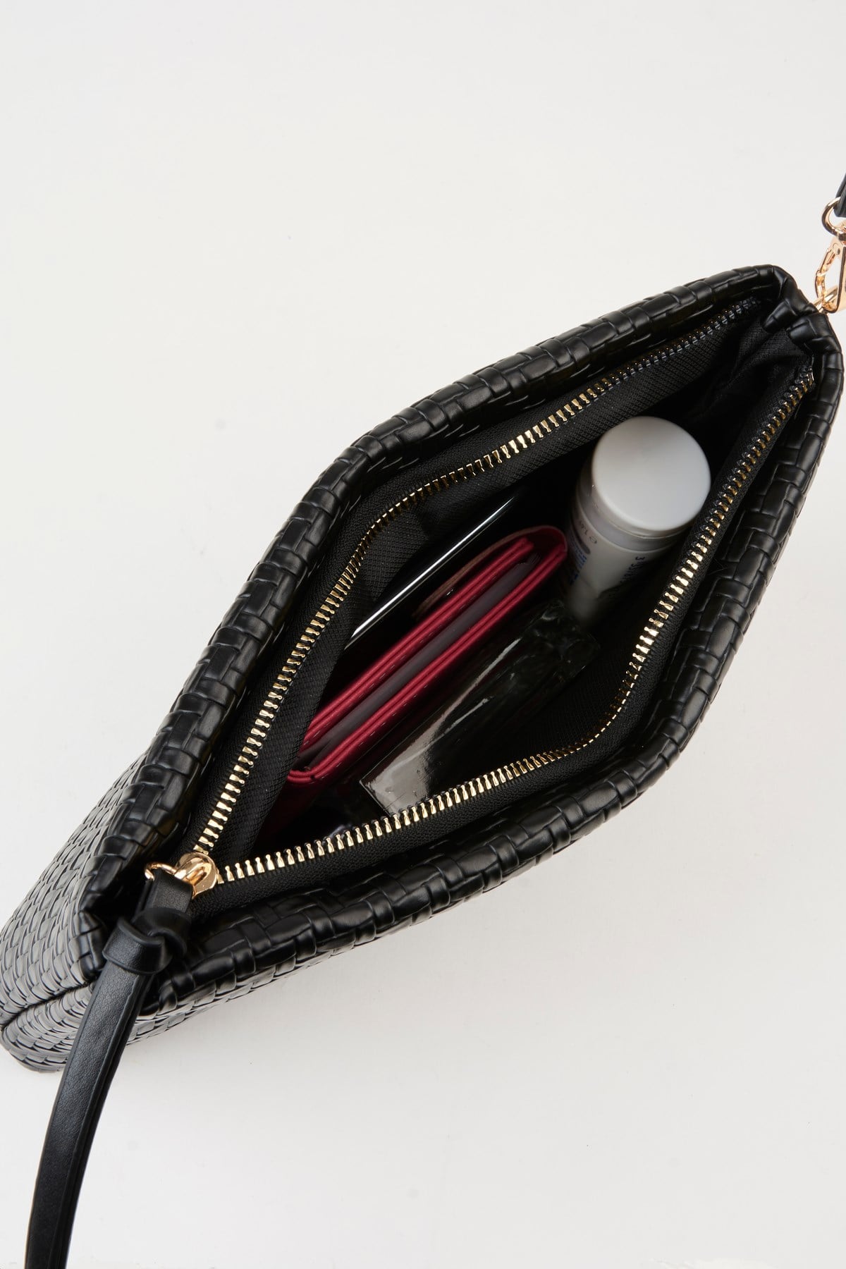 Kadın Bellis Örgü Siyah Astarlı Suni Deri Bilek Askılı Portföy El Ve Clutch Çanta