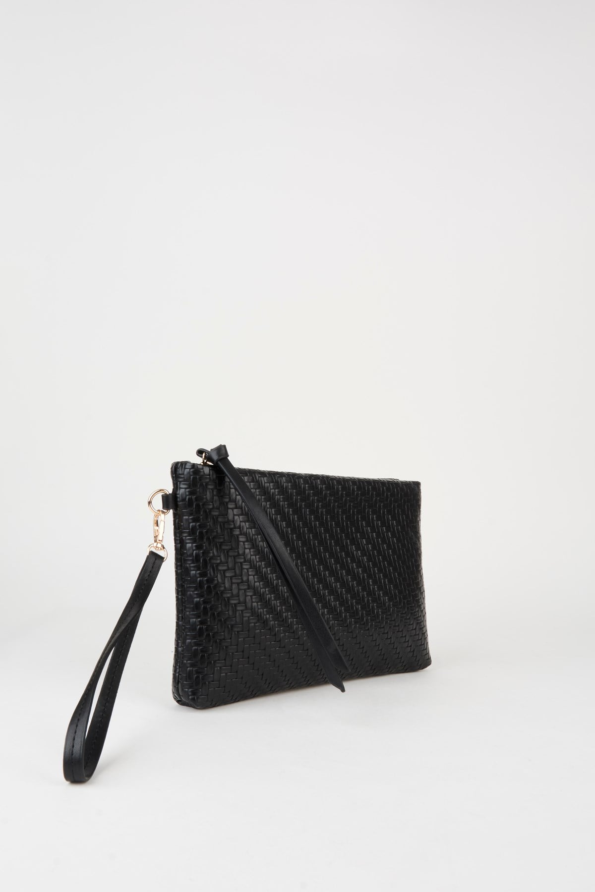 Kadın Bellis Örgü Siyah Astarlı Suni Deri Bilek Askılı Portföy El Ve Clutch Çanta