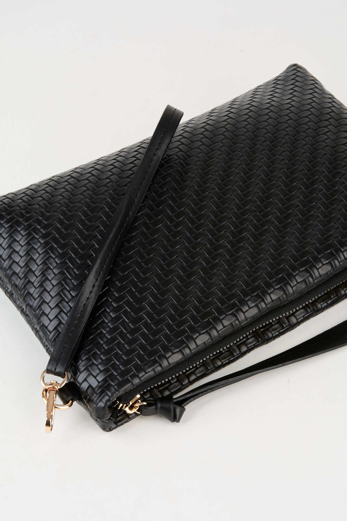 Kadın Bellis Örgü Siyah Astarlı Suni Deri Bilek Askılı Portföy El Ve Clutch Çanta