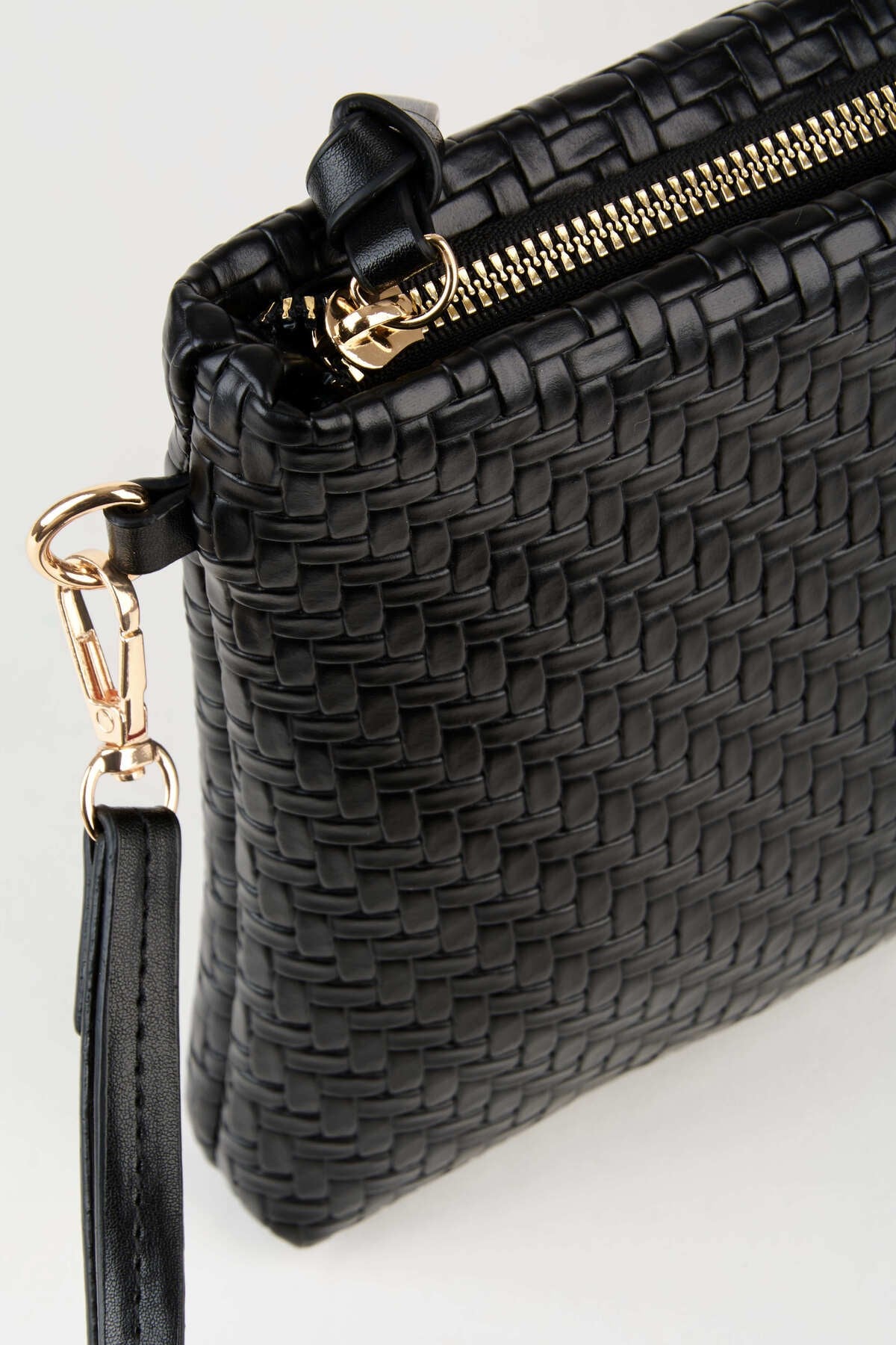 Kadın Bellis Örgü Siyah Astarlı Suni Deri Bilek Askılı Portföy El Ve Clutch Çanta