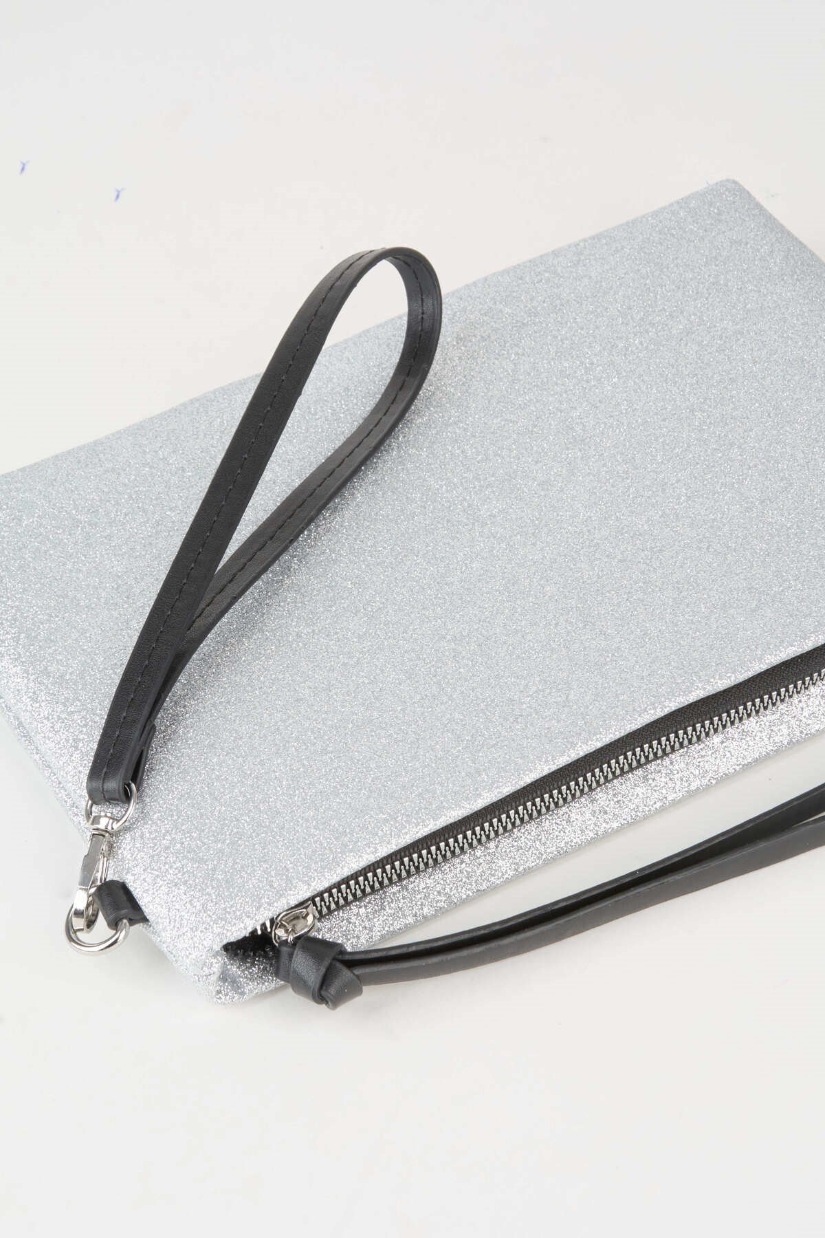 Kadın Bellis Simli Gümüş Astarlı Suni Deri Bilek Askılı Portföy El Ve Clutch Çanta