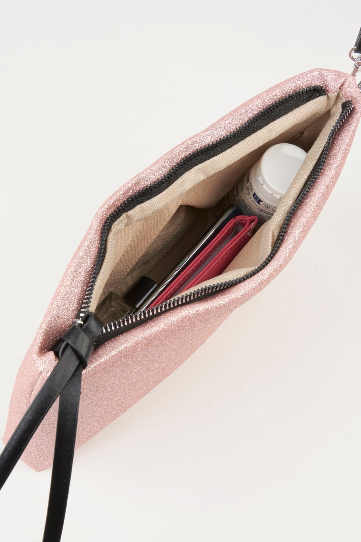 Kadın Bellis Simli Pudra Astarlı Suni Deri Bilek Askılı Portföy El Ve Clutch Çanta