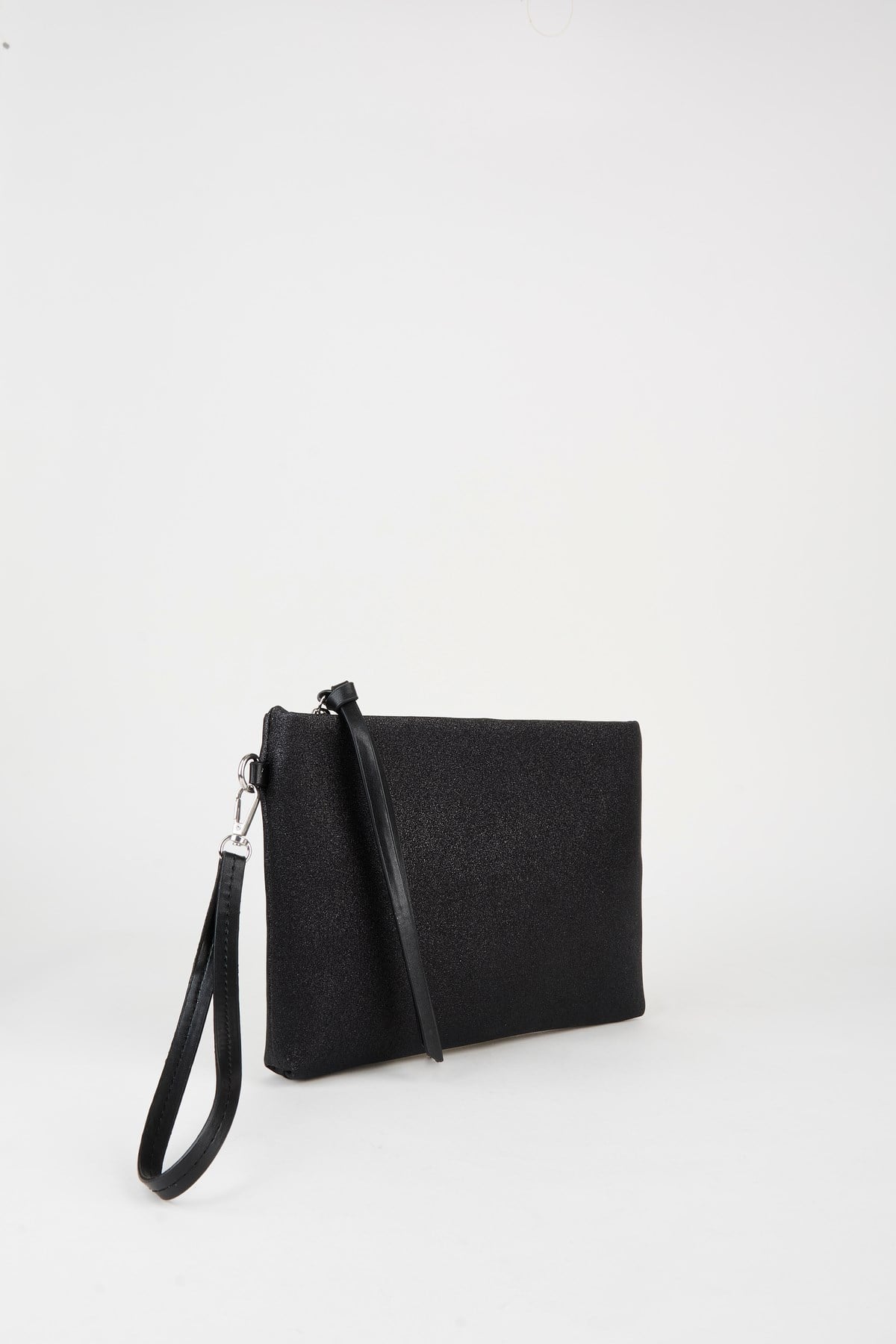 Kadın Bellis Simli Siyah Astarlı Suni Deri Bilek Askılı Portföy El Ve Clutch Çanta