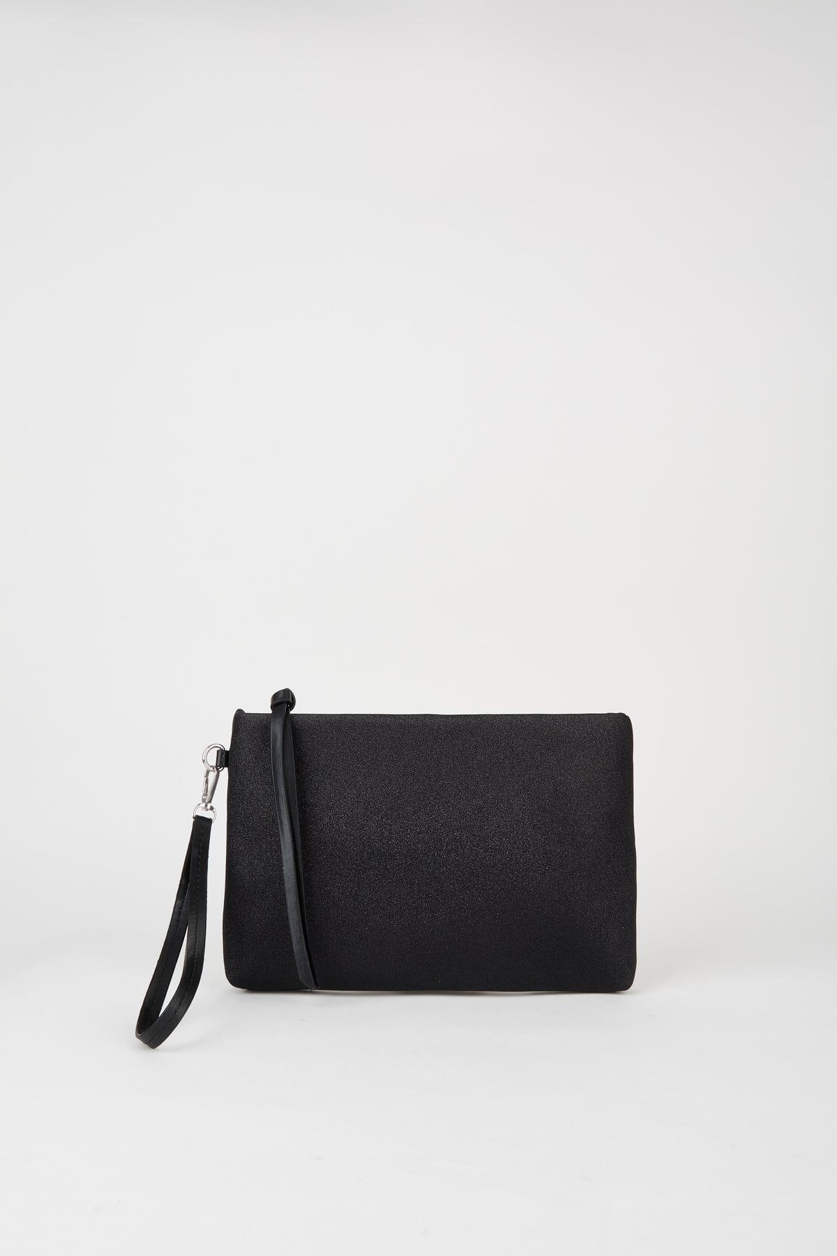 Kadın Bellis Simli Siyah Astarlı Suni Deri Bilek Askılı Portföy El Ve Clutch Çanta