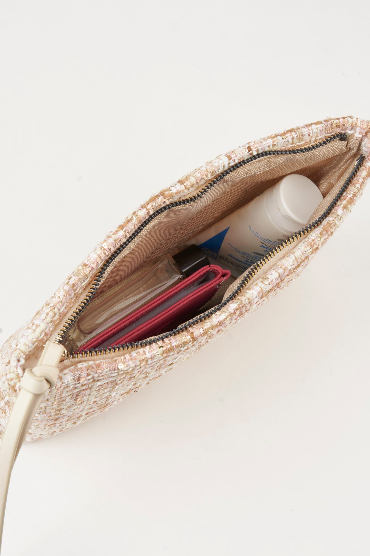 Kadın Bellis Tweed Krem-Pudra Astarlı Bilek Askılı Portföy El Ve Clutch Çanta