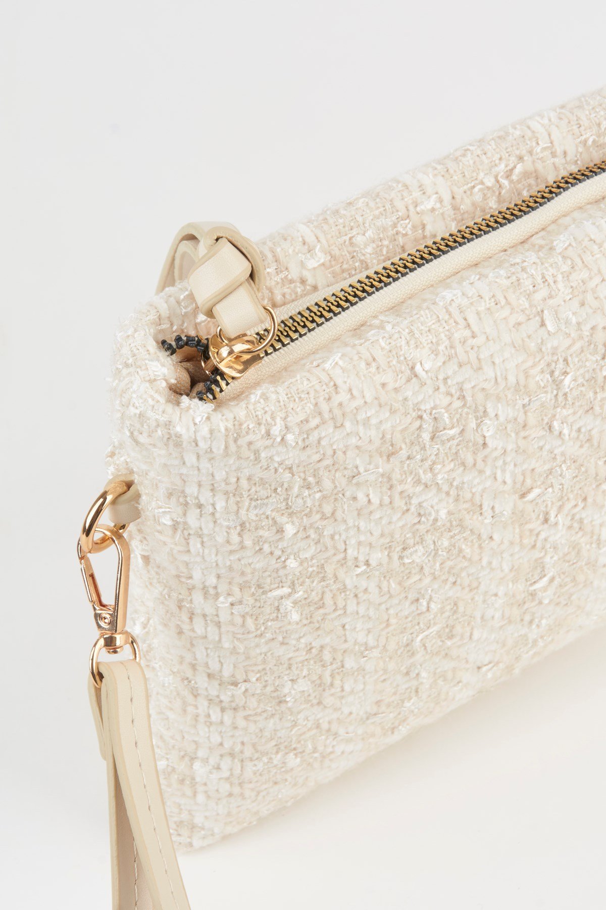 Kadın Bellis Tweed Kumaş Krem Astarlı Suni Deri Bilek Askılı Portföy El Ve Clutch Çanta