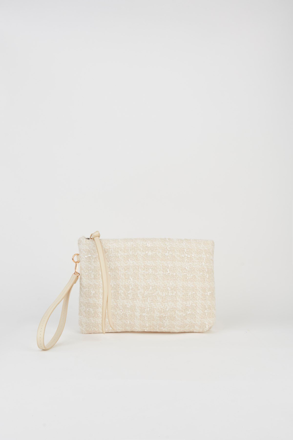 Kadın Bellis Tweed Kumaş Krem Astarlı Suni Deri Bilek Askılı Portföy El Ve Clutch Çanta