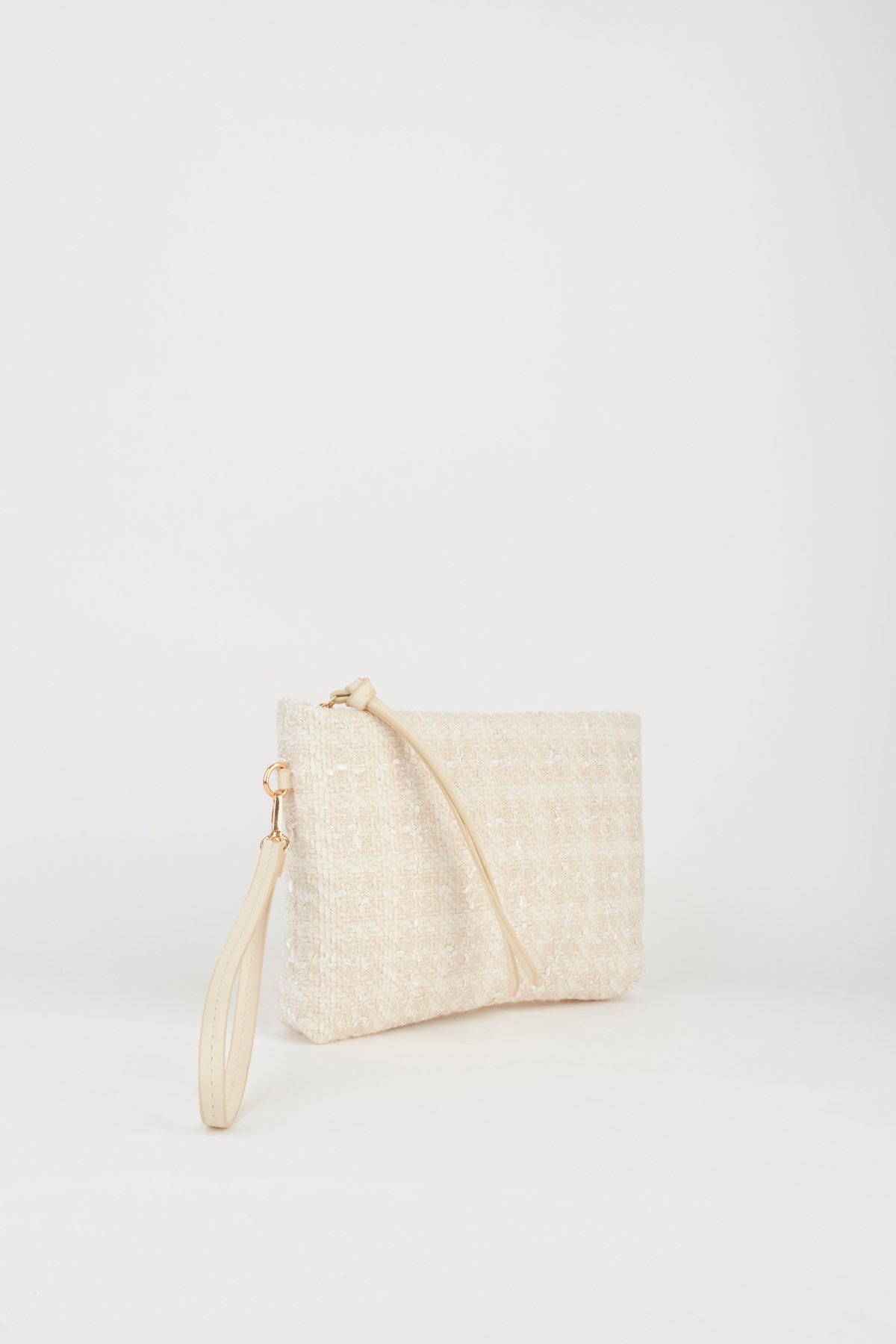 Kadın Bellis Tweed Kumaş Krem Astarlı Suni Deri Bilek Askılı Portföy El Ve Clutch Çanta