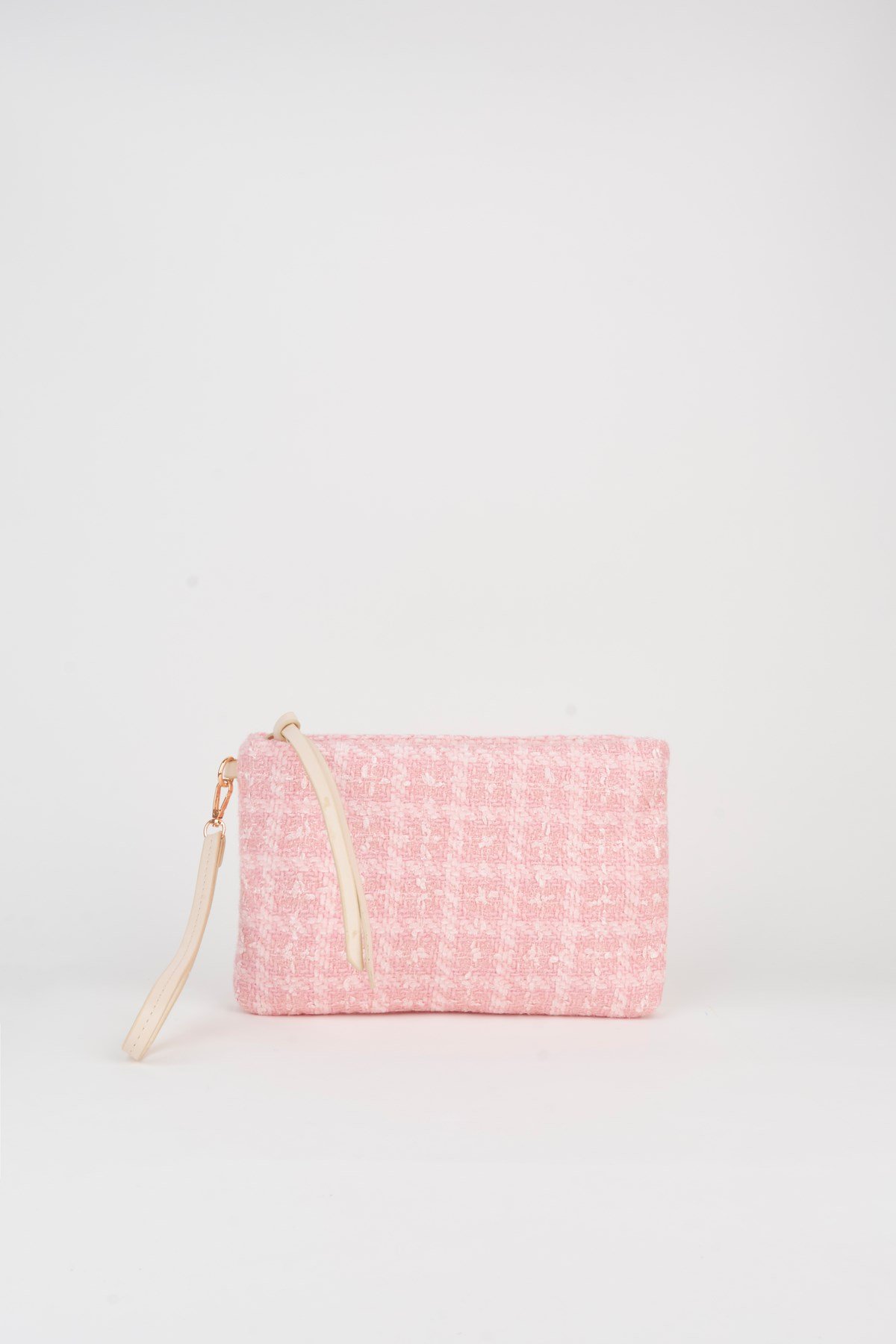 Kadın Bellis Tweed Kumaş Pembe Astarlı Suni Deri Bilek Askılı Portföy El Ve Clutch Çanta
