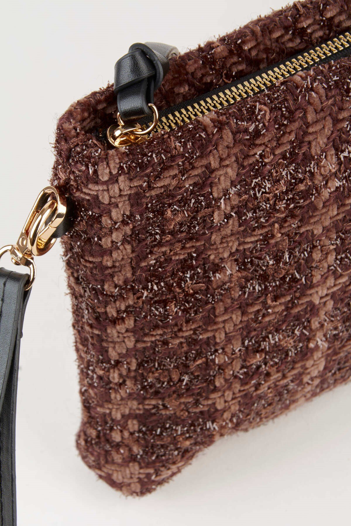 Kadın Bellis Tweet Kumaş Acı Kahve Astarlı Suni Deri Bilek Askılı Portföy El Ve Clutch Çanta