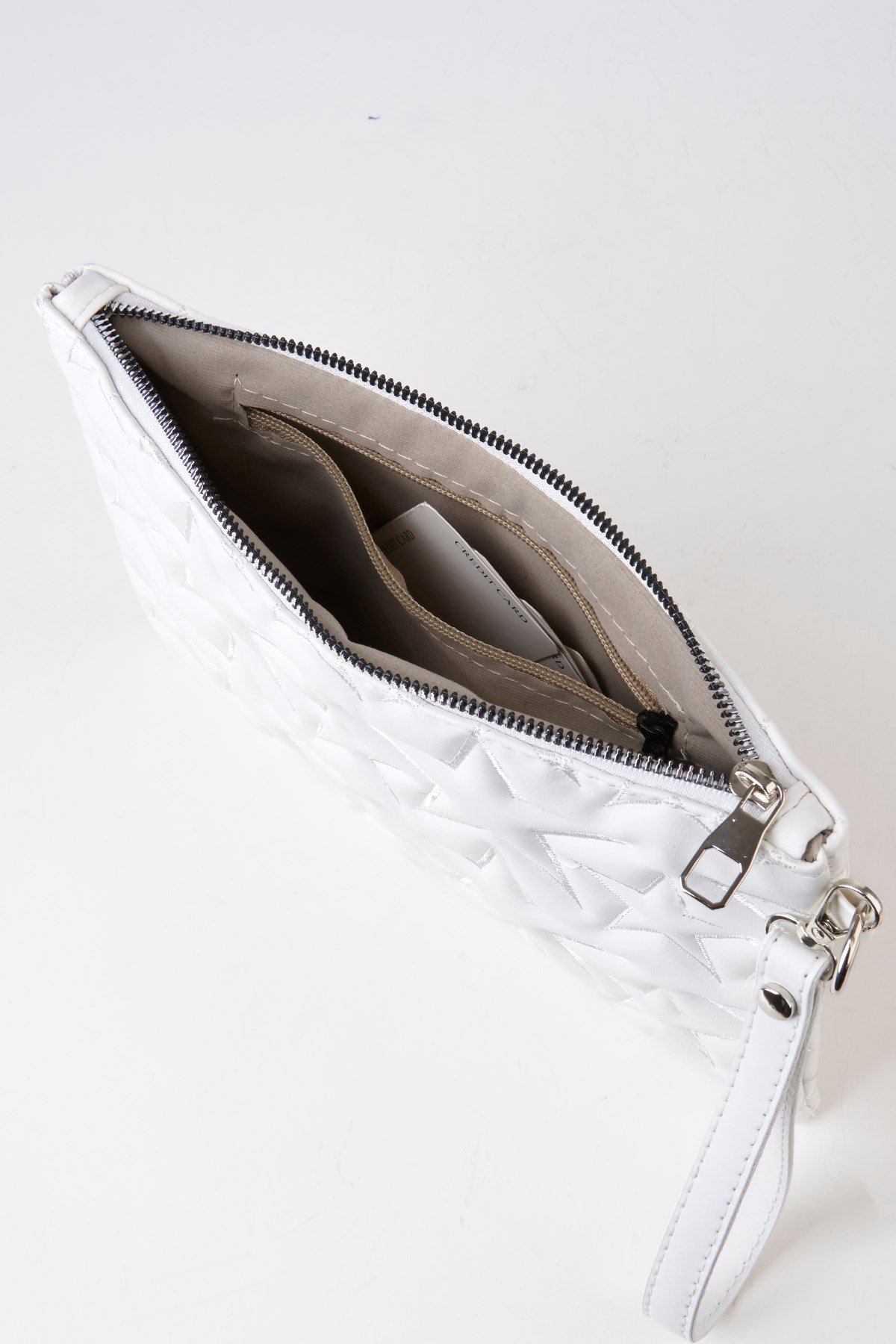 Kadın Beyaz Yıldız Nakışlı Suni Deri Bilek Ve Zincir Askılı Portföy El Ve Clutch Çanta
