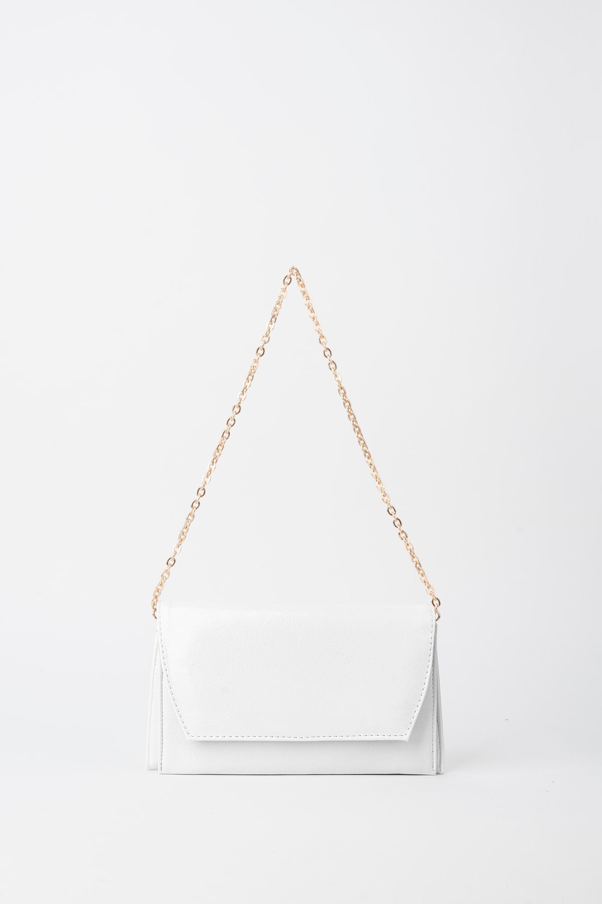 Kadın Beyaz Zarf Tasarım 2 Bölmeli Mini Zincir Askılı Çıt Çıt Kapama Clutch Ve El Çantası