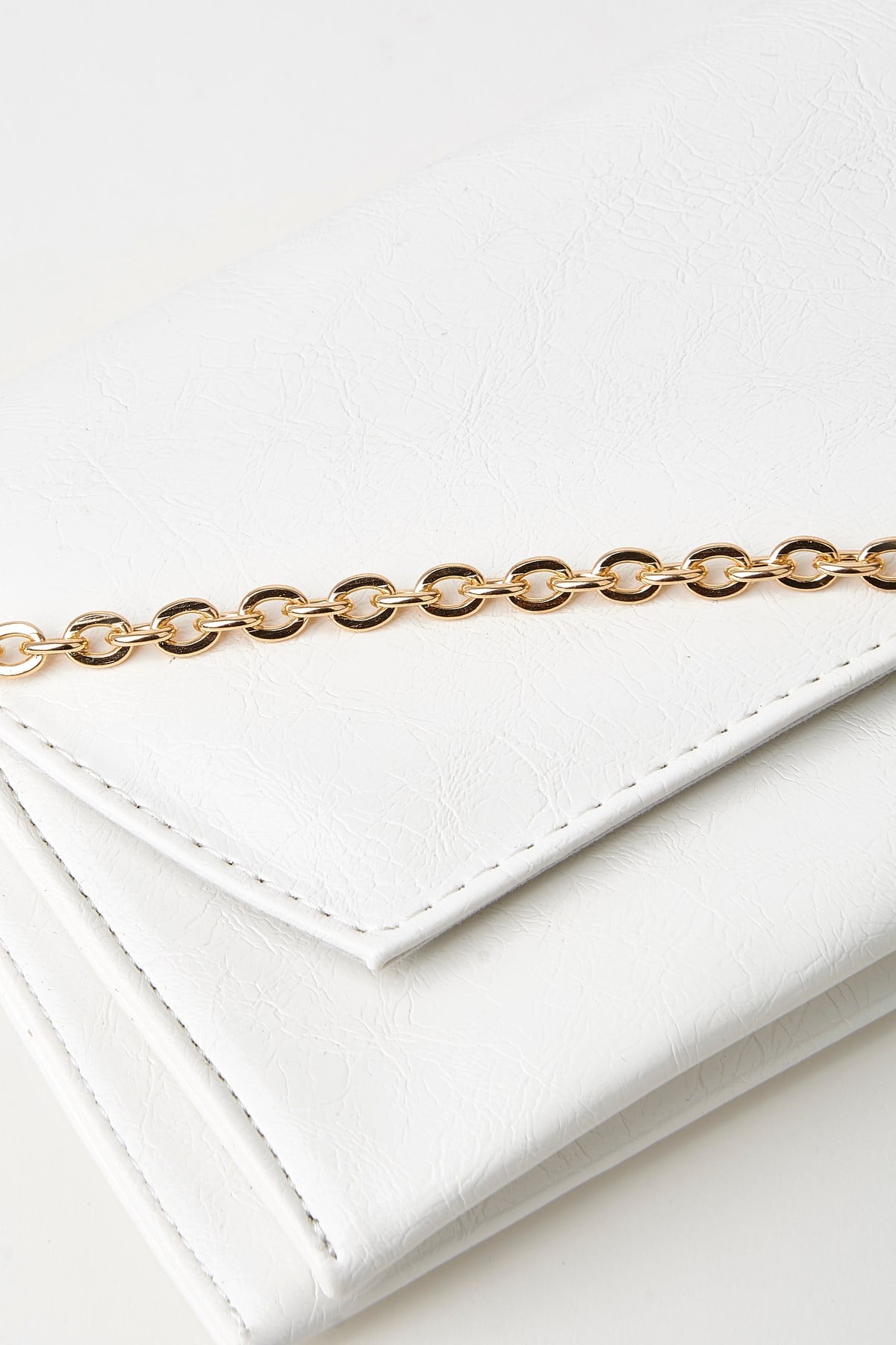 Kadın Beyaz Zarf Tasarım 2 Bölmeli Mini Zincir Askılı Çıt Çıt Kapama Clutch Ve El Çantası