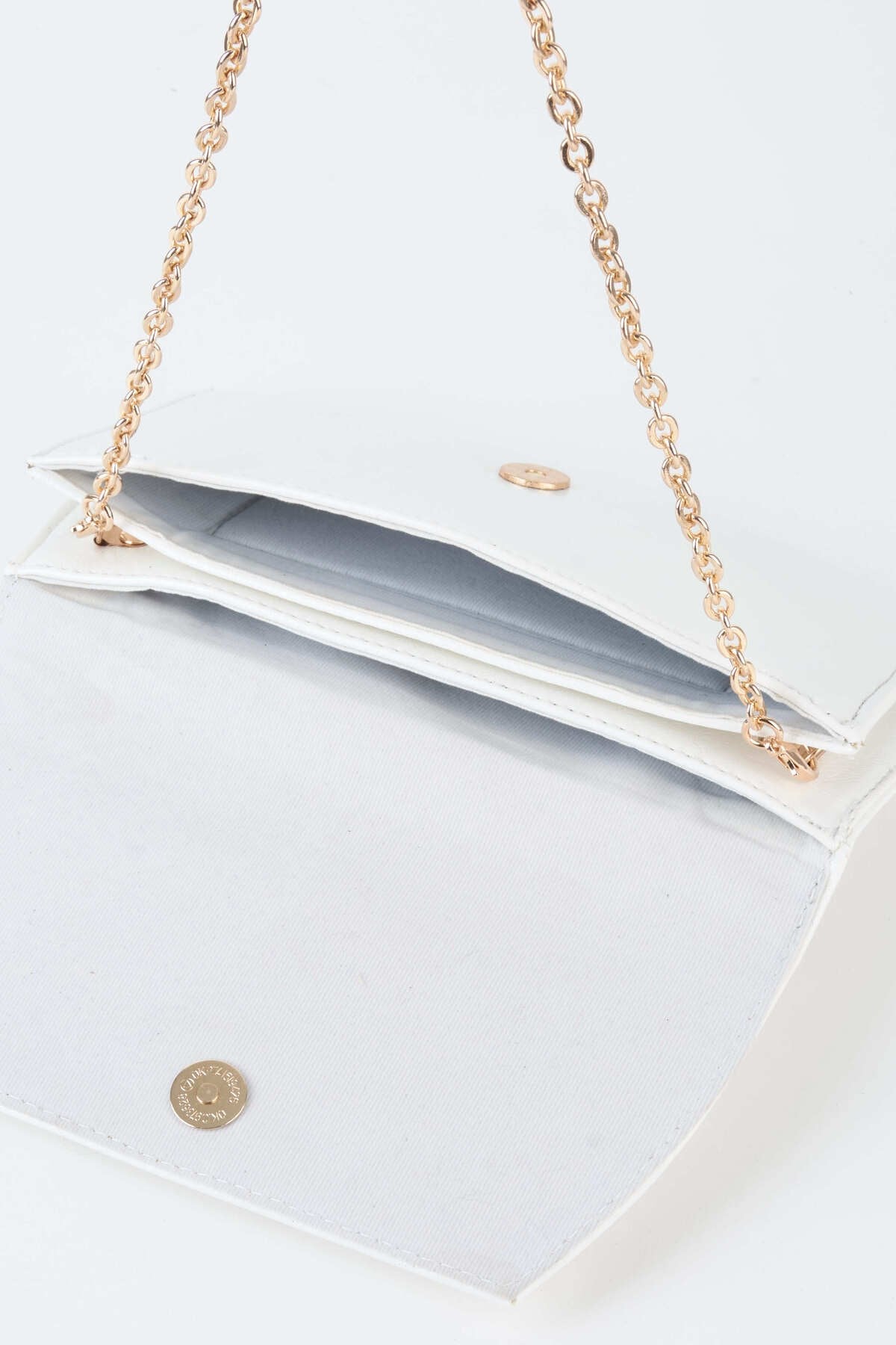 Kadın Beyaz Zarf Tasarım 2 Bölmeli Mini Zincir Askılı Çıt Çıt Kapama Clutch Ve El Çantası