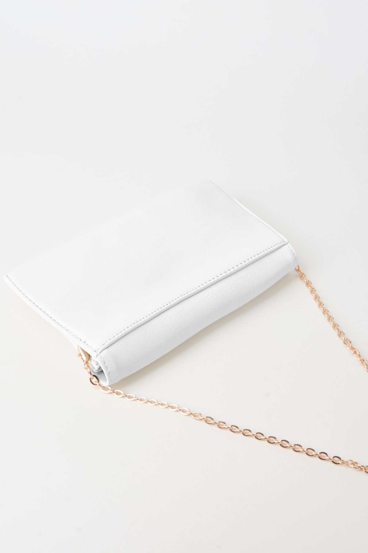 Kadın Beyaz Zarf Tasarım 2 Bölmeli Mini Zincir Askılı Çıt Çıt Kapama Clutch Ve El Çantası