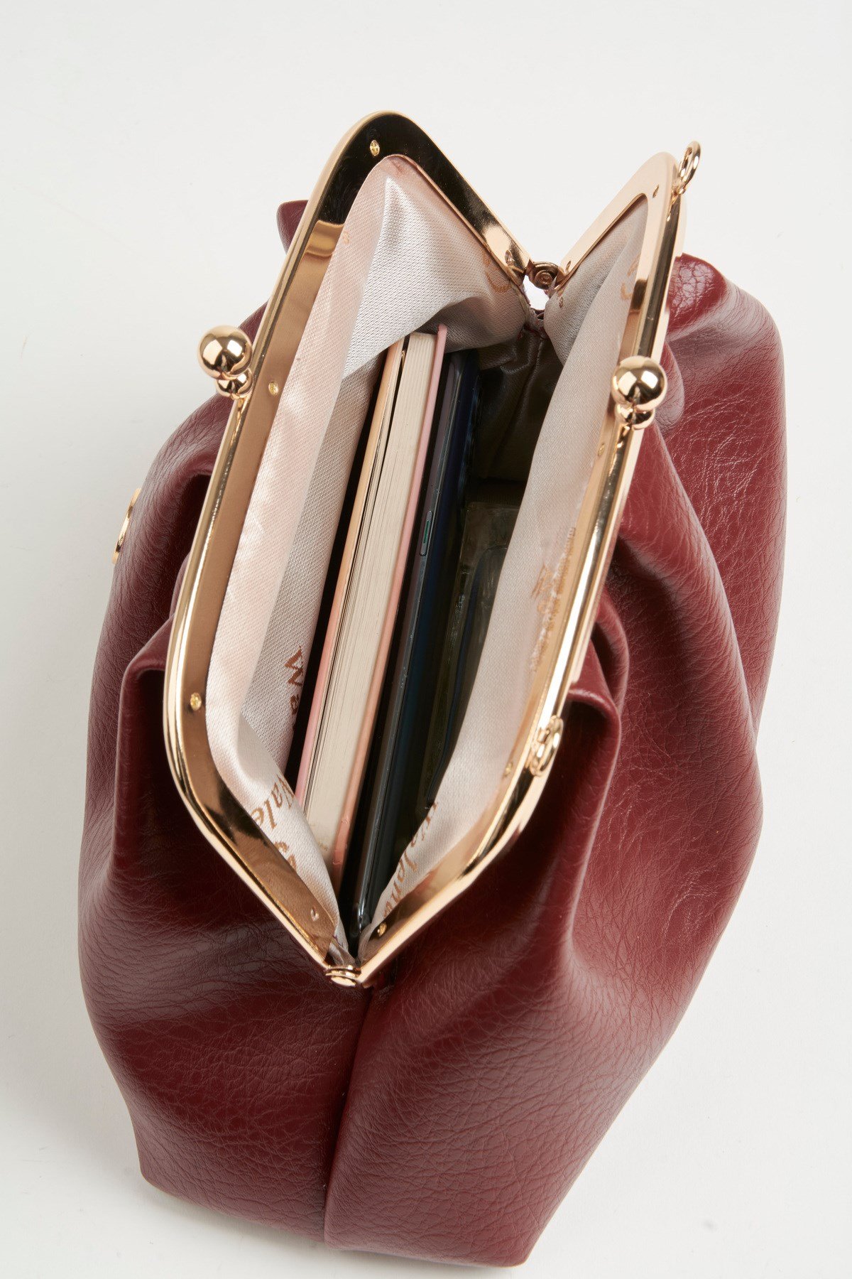Kadın Bordo Papatya Orta Boy Çift Askılı Astarlı Burs Kapama El Kol Ve Omuz Çantası