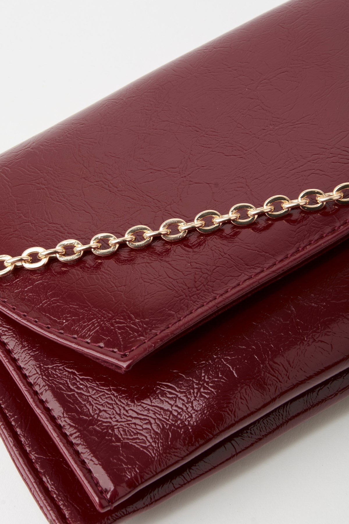 Kadın Bordo Zarf Tasarım 2 Bölmeli Mini Zincir Askılı Çıt Çıt Kapama Clutch Ve El Çantası