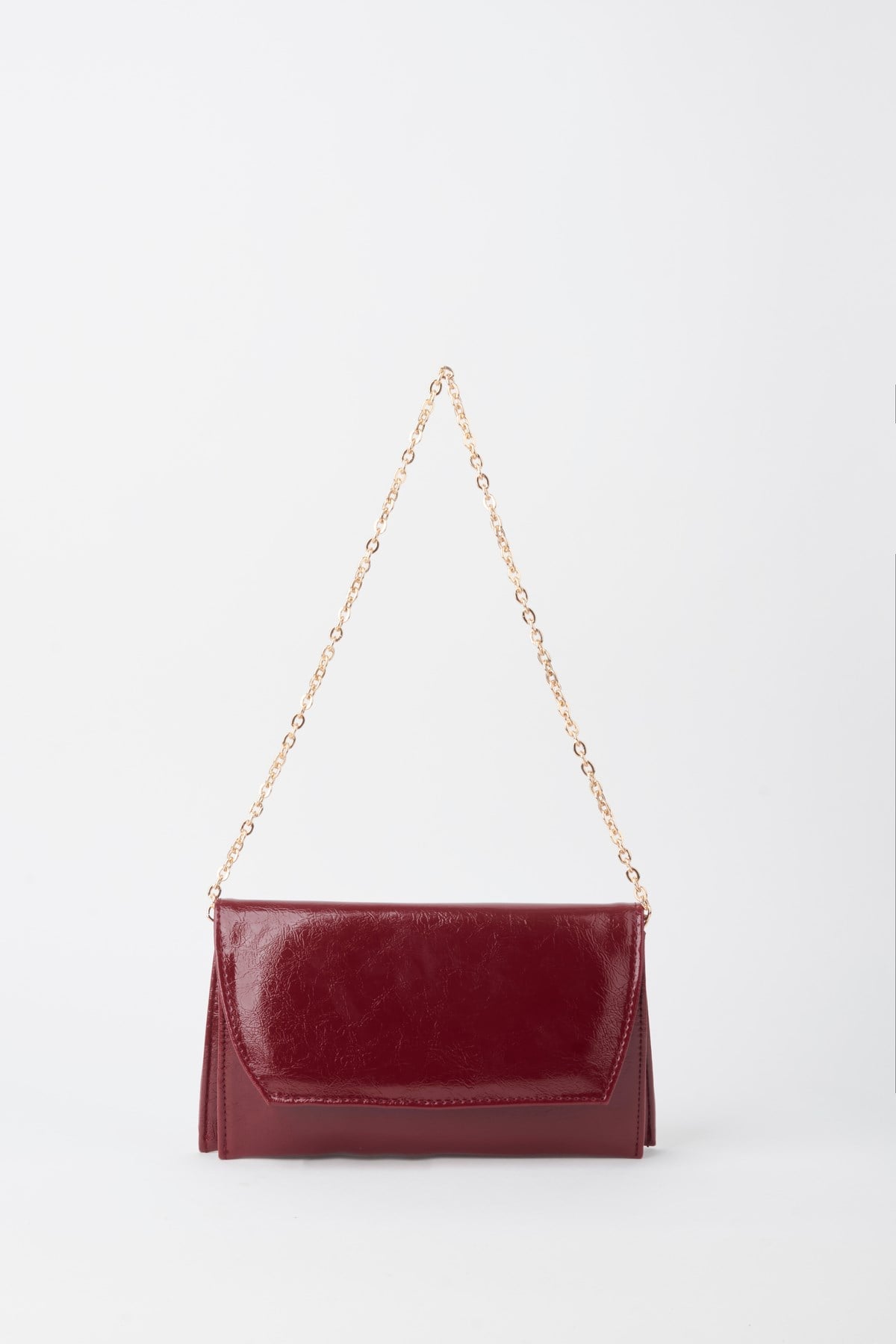 Kadın Bordo Zarf Tasarım 2 Bölmeli Mini Zincir Askılı Çıt Çıt Kapama Clutch Ve El Çantası