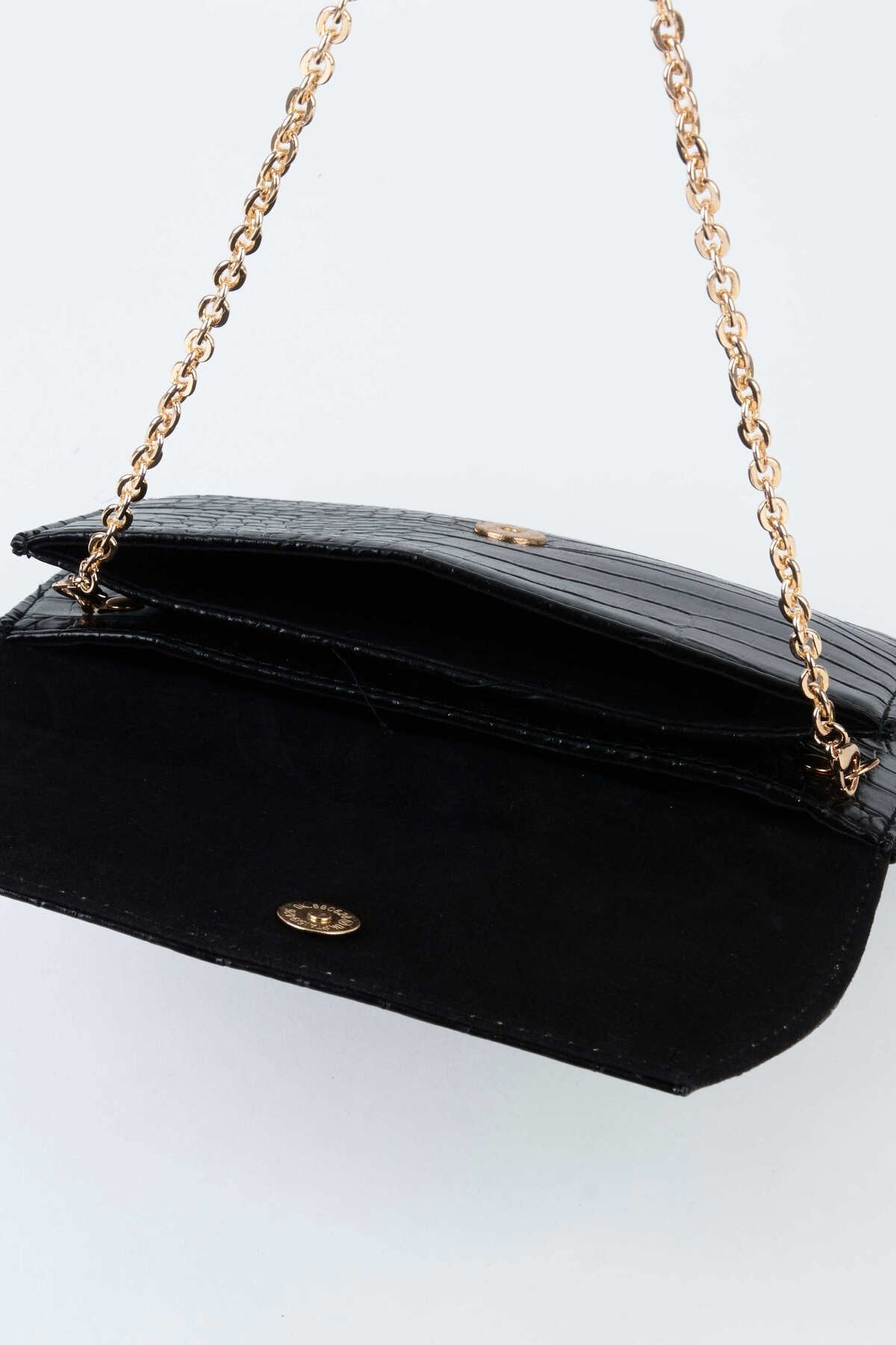 Kadın Croco Siyah Zarf Tasarım 2 Bölmeli Mini Zincir Askılı Çıt Çıt Kapama Clutch Ve El Çantası