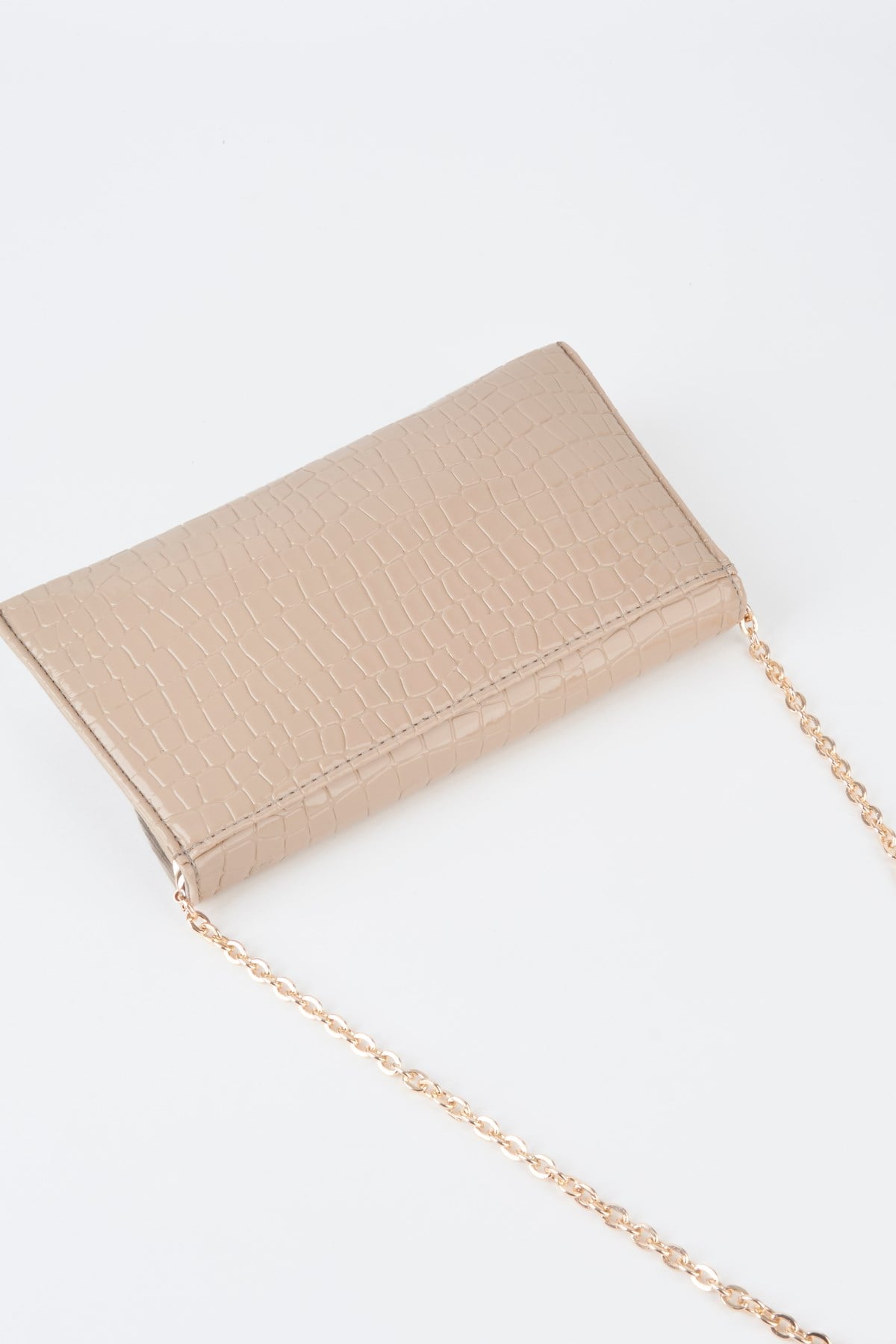 Kadın Croco Vizon Zarf Tasarım 2 Bölmeli Mini Zincir Askılı Çıt Çıt Kapama Clutch Ve El Çantası