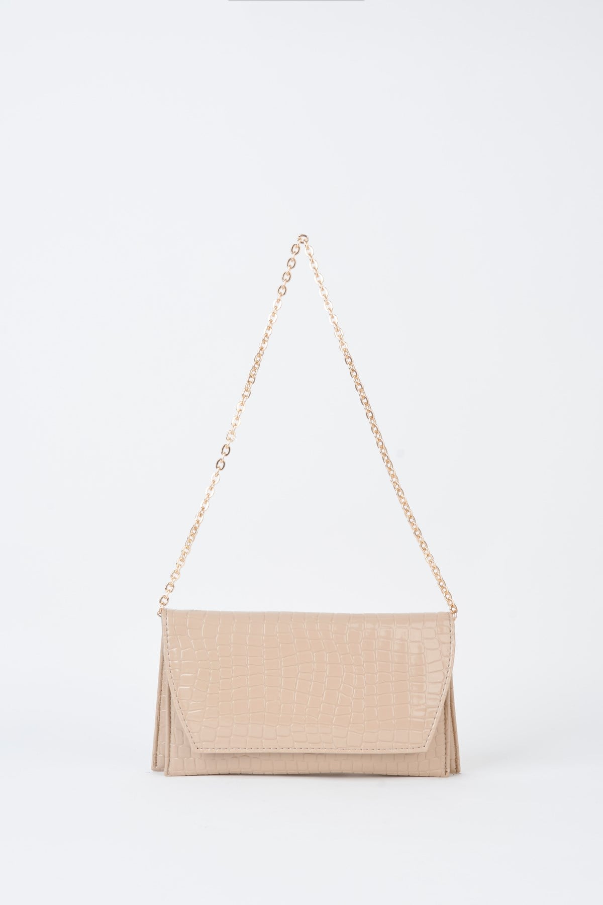 Kadın Croco Vizon Zarf Tasarım 2 Bölmeli Mini Zincir Askılı Çıt Çıt Kapama Clutch Ve El Çantası