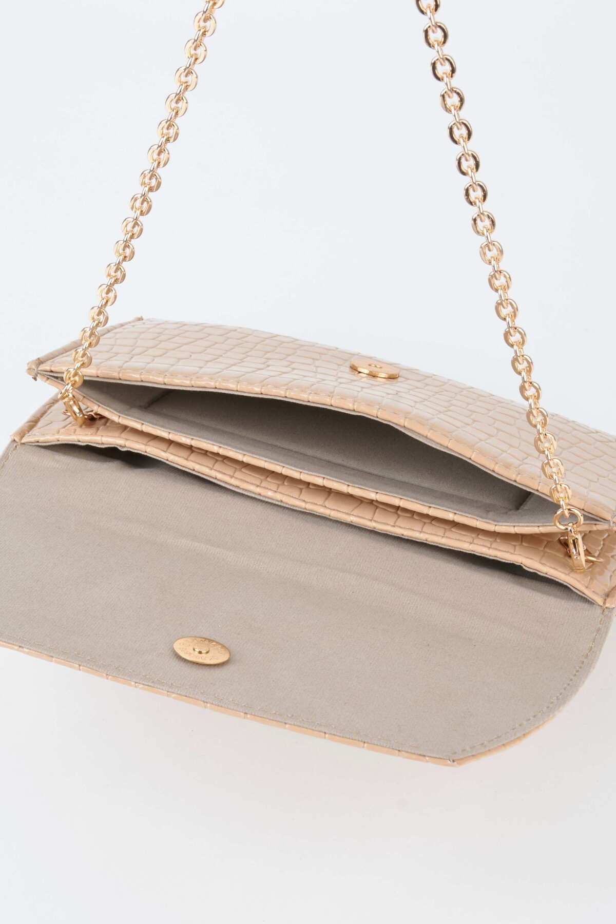 Kadın Croco Vizon Zarf Tasarım 2 Bölmeli Mini Zincir Askılı Çıt Çıt Kapama Clutch Ve El Çantası