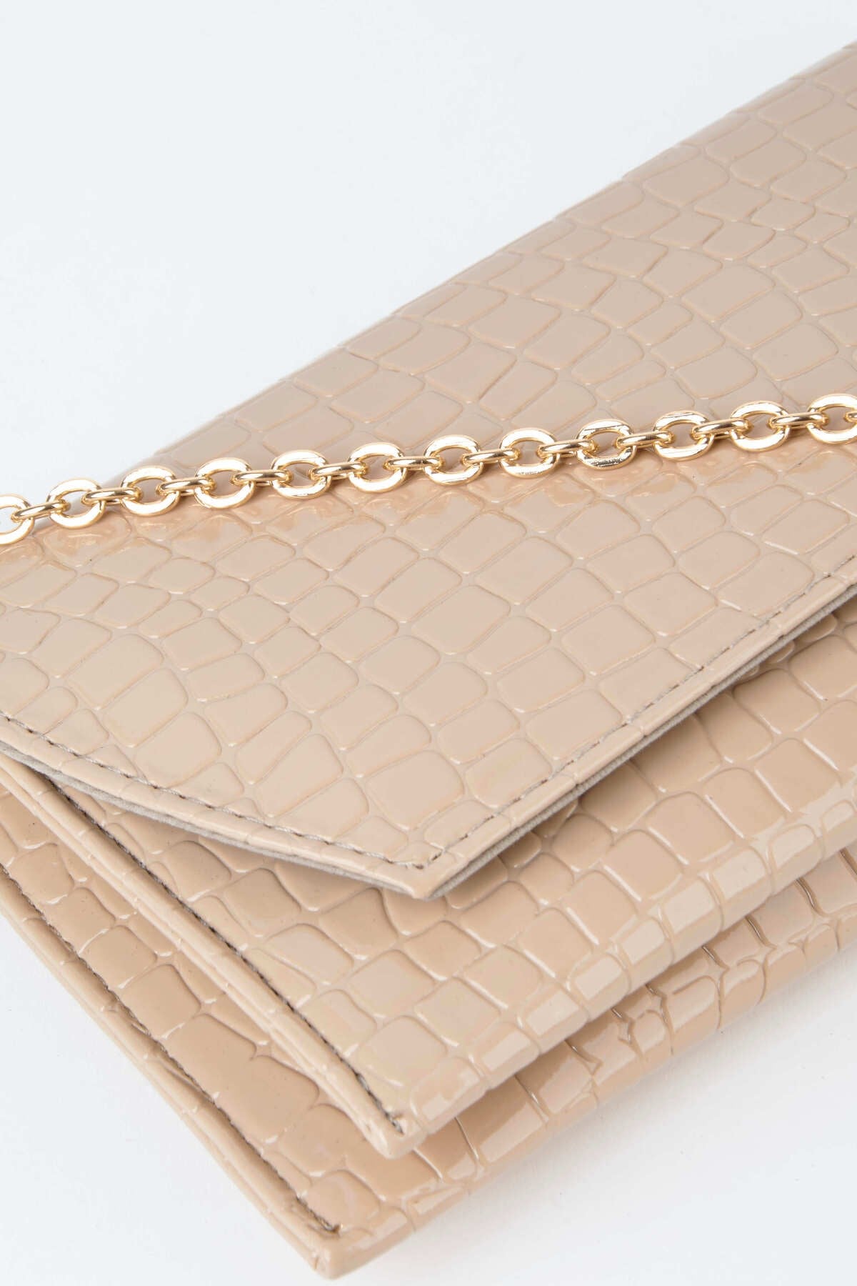 Kadın Croco Vizon Zarf Tasarım 2 Bölmeli Mini Zincir Askılı Çıt Çıt Kapama Clutch Ve El Çantası