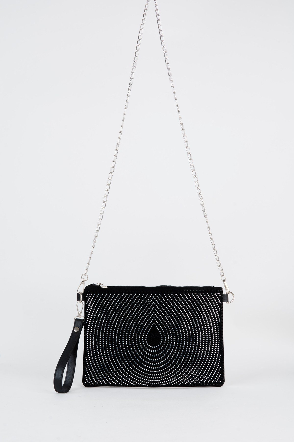 Kadın Damla Gümüş Taşlı Süet Bilek Askılı Ve Zincir Askılı Portföy El Ve Clutch Çanta