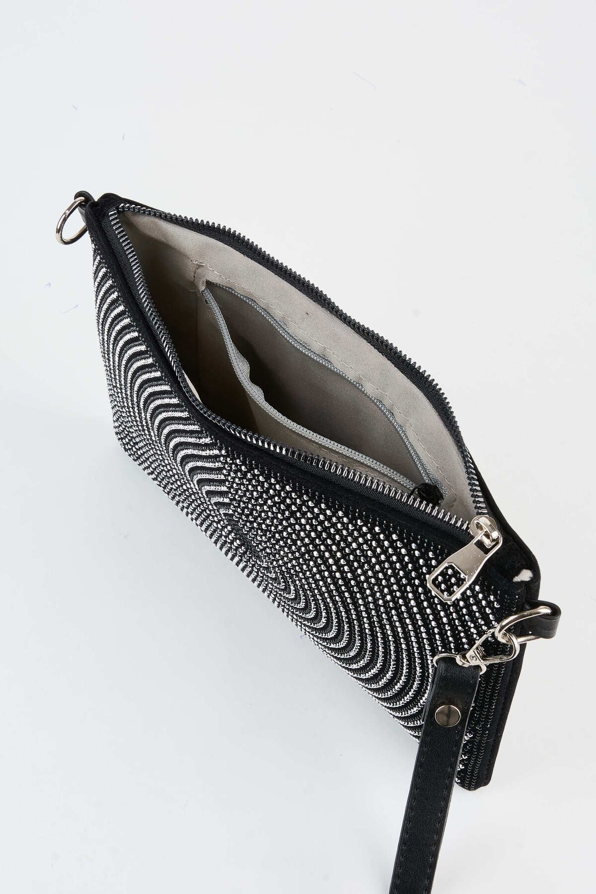 Kadın Damla Gümüş Taşlı Süet Bilek Askılı Ve Zincir Askılı Portföy El Ve Clutch Çanta