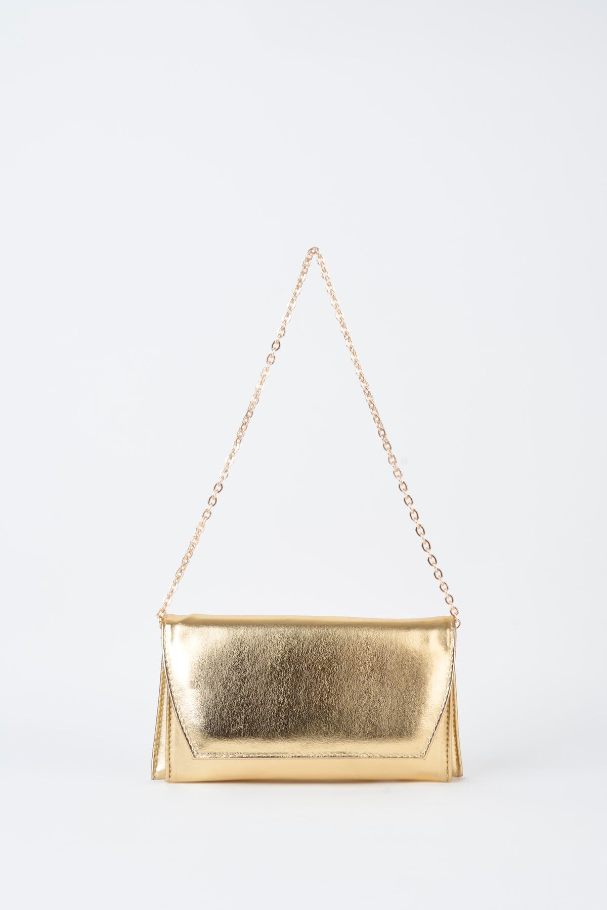 Kadın Gold Rugan Zarf Tasarım 2 Bölmeli Mini Zincir Askılı Çıt Çıt Kapama Clutch Ve El Çantası