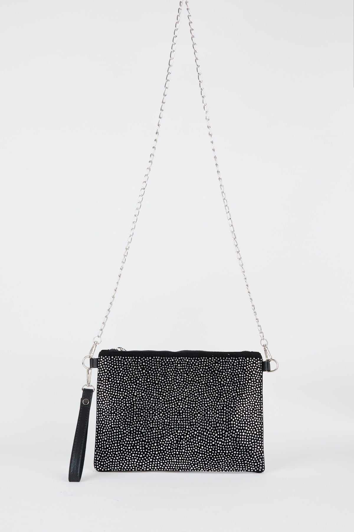 Kadın Gümüş Taşlı Süet Bilek Askılı Ve Zincir Askılı Portföy El Ve Clutch Çanta