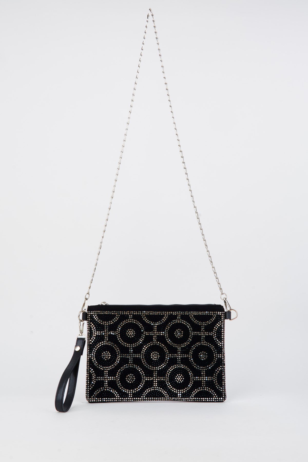 Kadın Halka Altın Taşlı Süet Bilek Askılı Ve Zincir Askılı Portföy El Ve Clutch Çanta