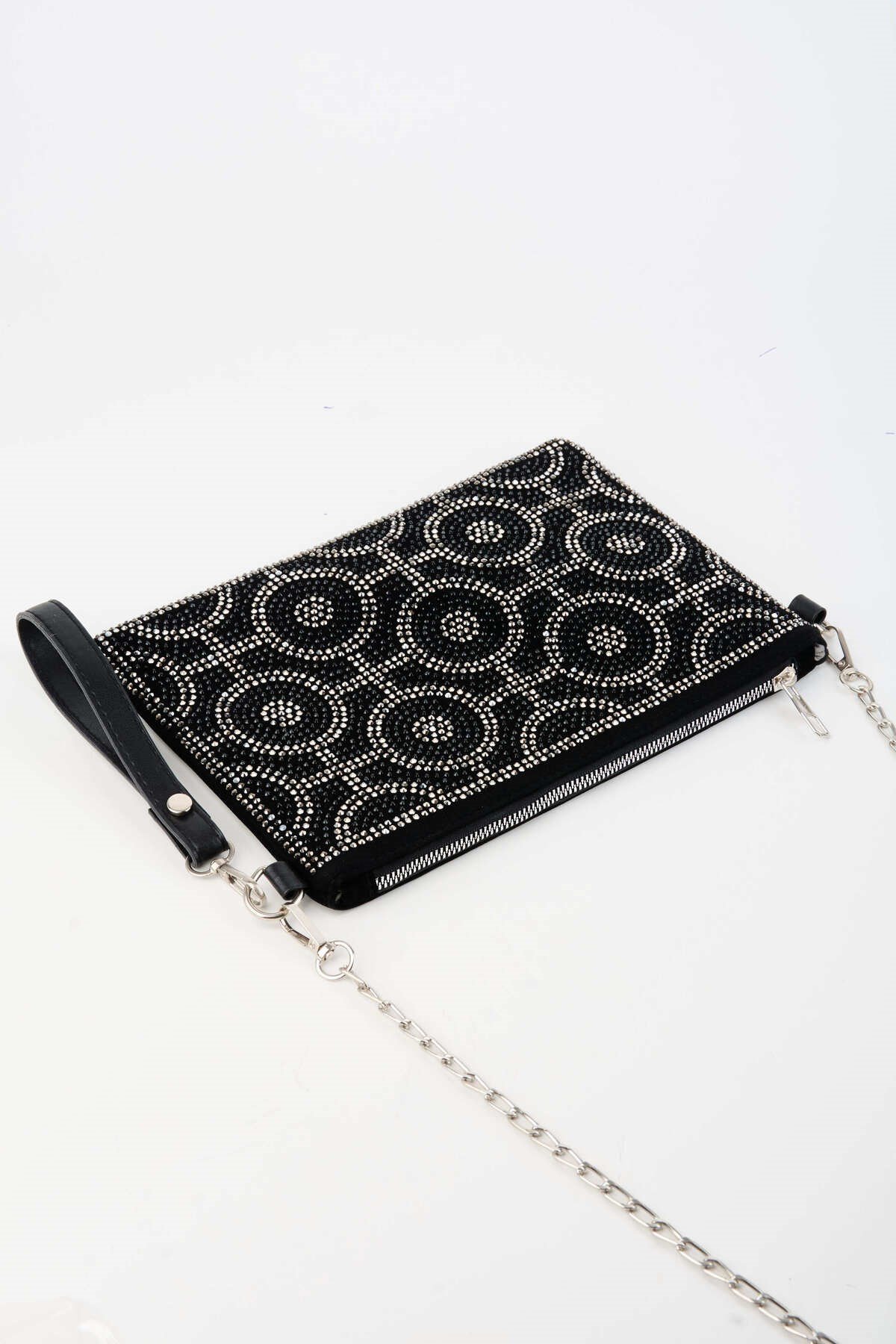 Kadın Halka Altın Taşlı Süet Bilek Askılı Ve Zincir Askılı Portföy El Ve Clutch Çanta