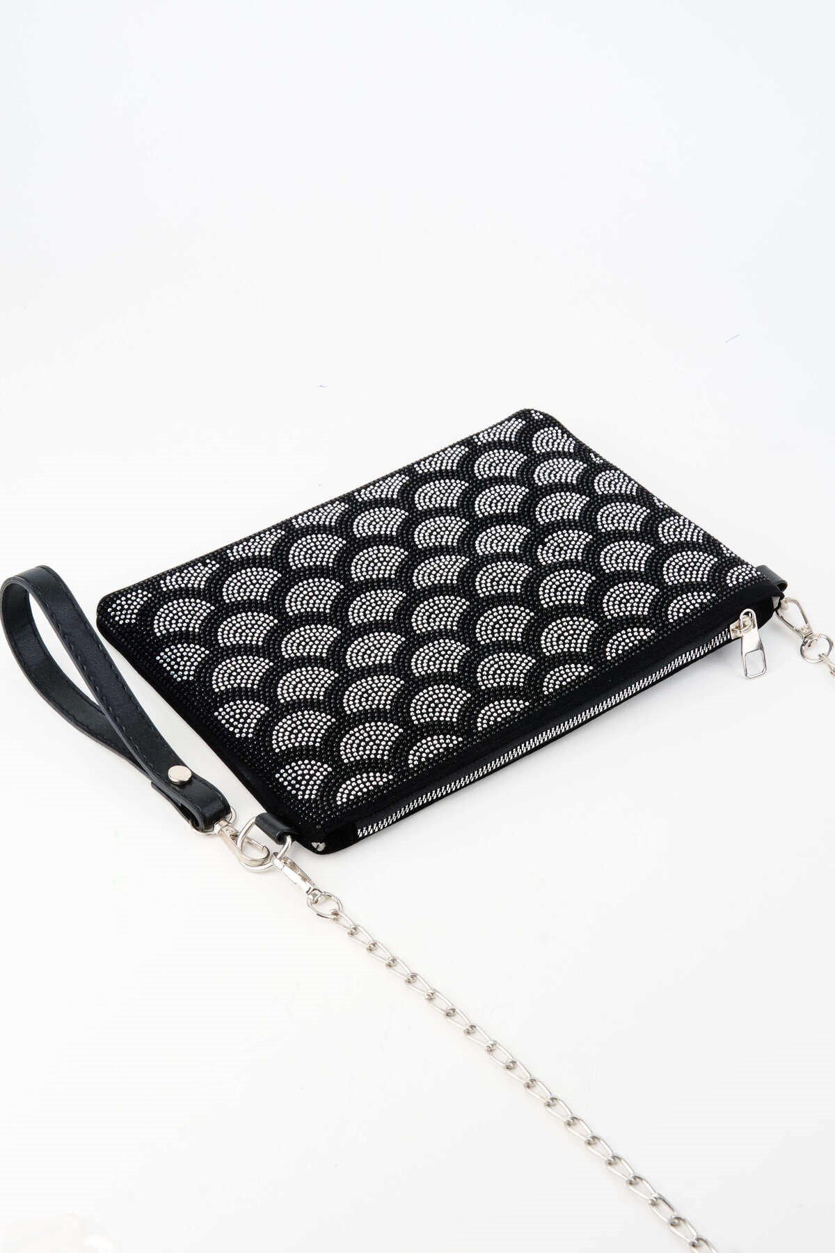 Kadın Halka Gümüş Taşlı Süet Bilek Askılı Ve Zincir Askılı Portföy El Ve Clutch Çanta