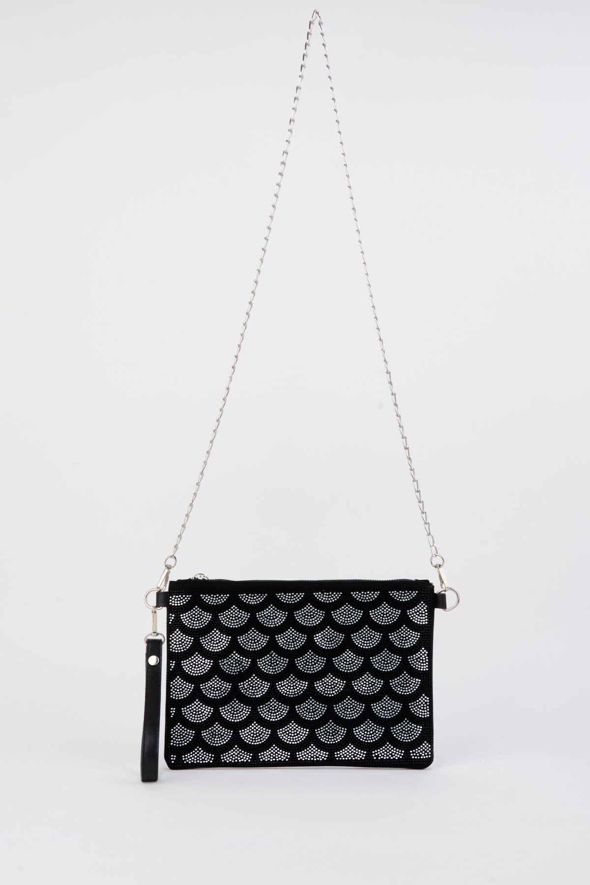 Kadın Halka Gümüş Taşlı Süet Bilek Askılı Ve Zincir Askılı Portföy El Ve Clutch Çanta