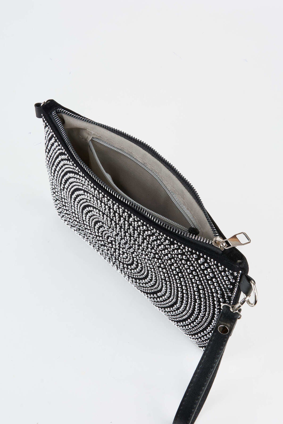 Kadın Halka Gümüş Taşlı Süet Bilek Askılı Ve Zincir Askılı Portföy El Ve Clutch Çanta