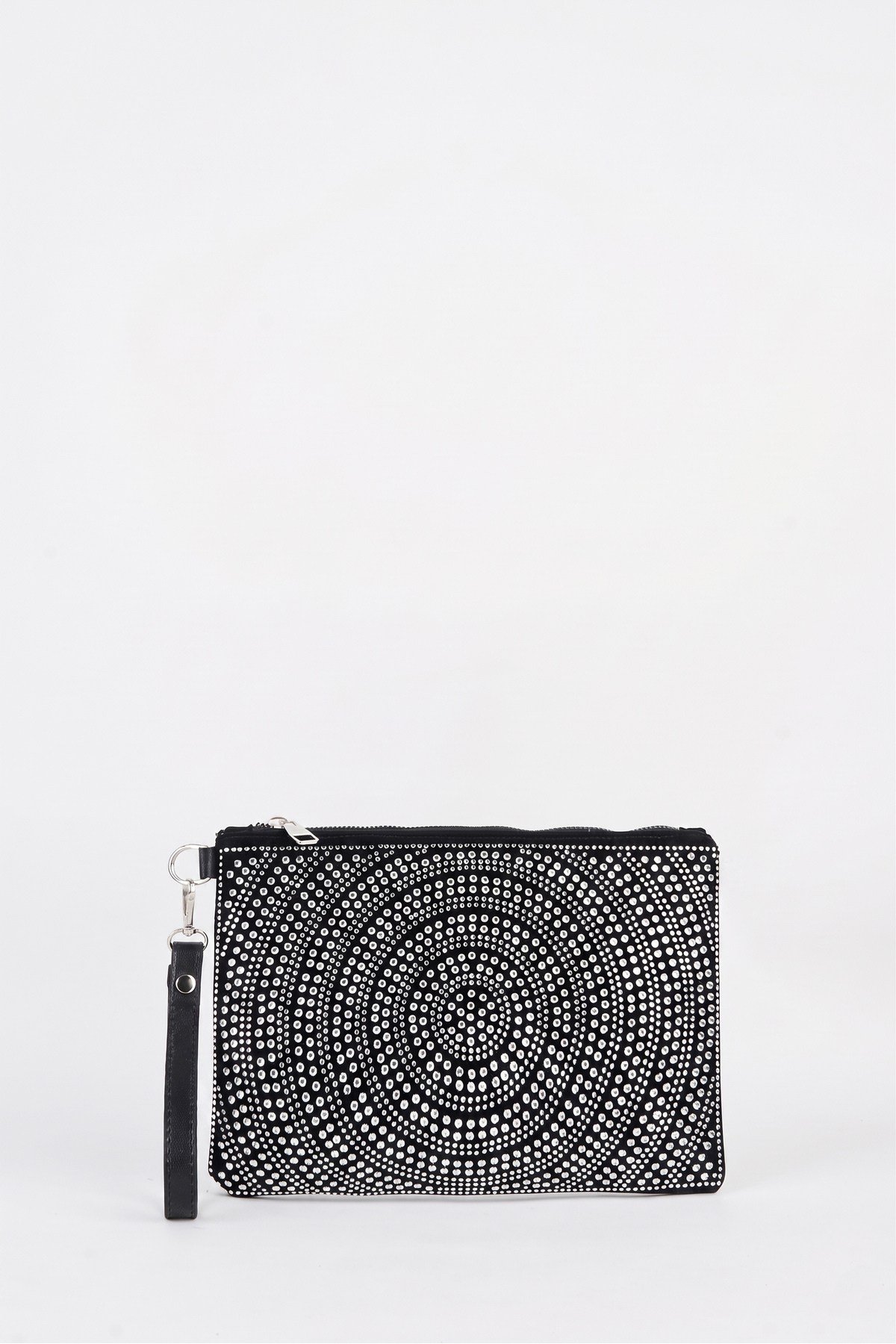 Kadın Halka Gümüş Taşlı Süet Bilek Askılı Ve Zincir Askılı Portföy El Ve Clutch Çanta