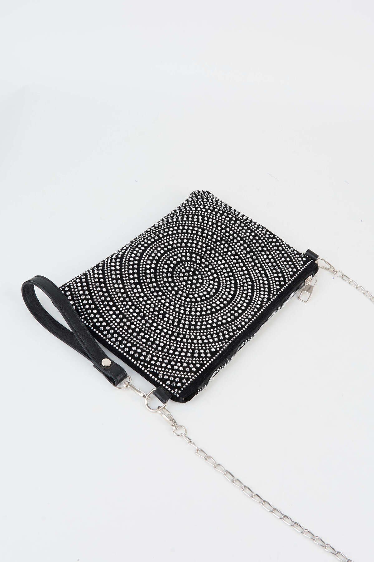 Kadın Halka Gümüş Taşlı Süet Bilek Askılı Ve Zincir Askılı Portföy El Ve Clutch Çanta